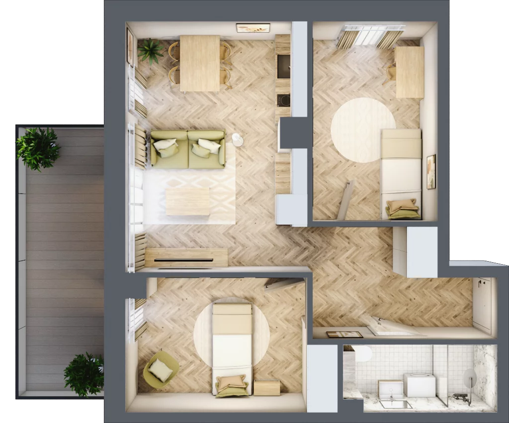 3 pokoje, apartament 48,56 m², piętro 2, oferta nr B3/26, Apartamenty Klimatyczna, Gdańsk, Wyspa Sobieszewska, ul. Klimatyczna 88