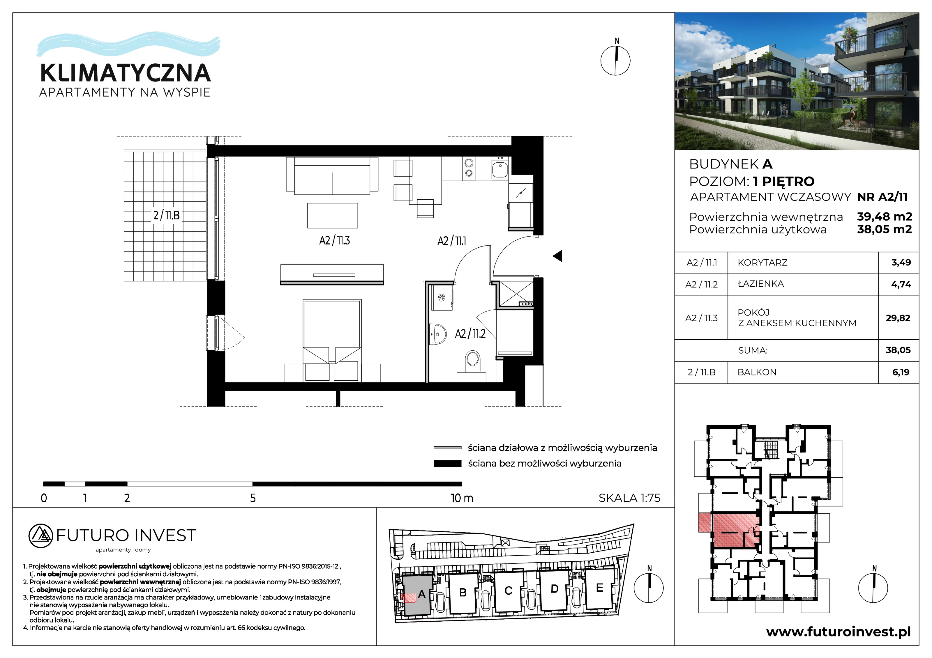 2 pokoje, apartament 38,05 m², piętro 1, oferta nr A2/11, Apartamenty Klimatyczna, Gdańsk, Wyspa Sobieszewska, ul. Klimatyczna 88