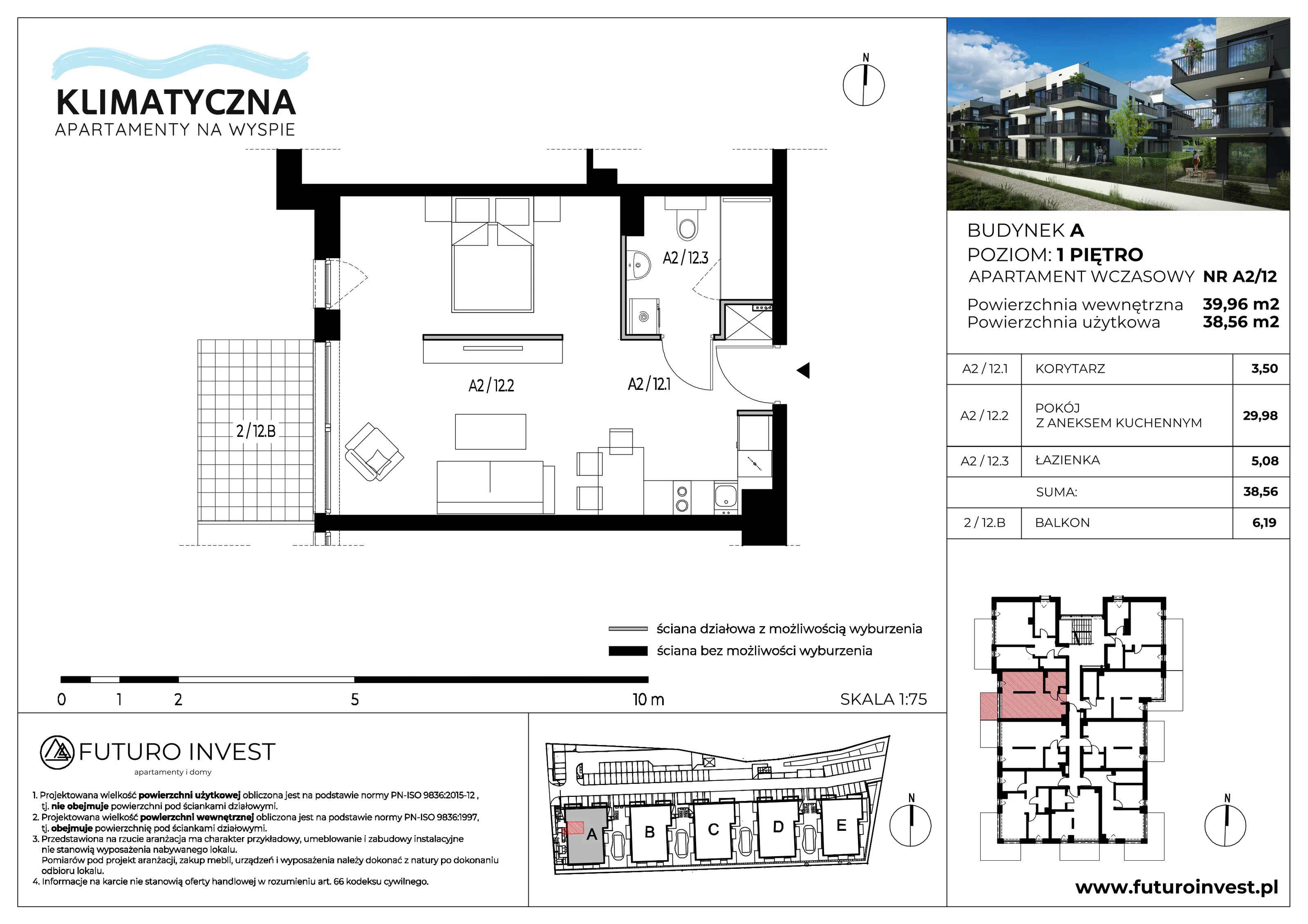 2 pokoje, apartament 38,56 m², piętro 1, oferta nr A2/12, Apartamenty Klimatyczna, Gdańsk, Wyspa Sobieszewska, ul. Klimatyczna 88