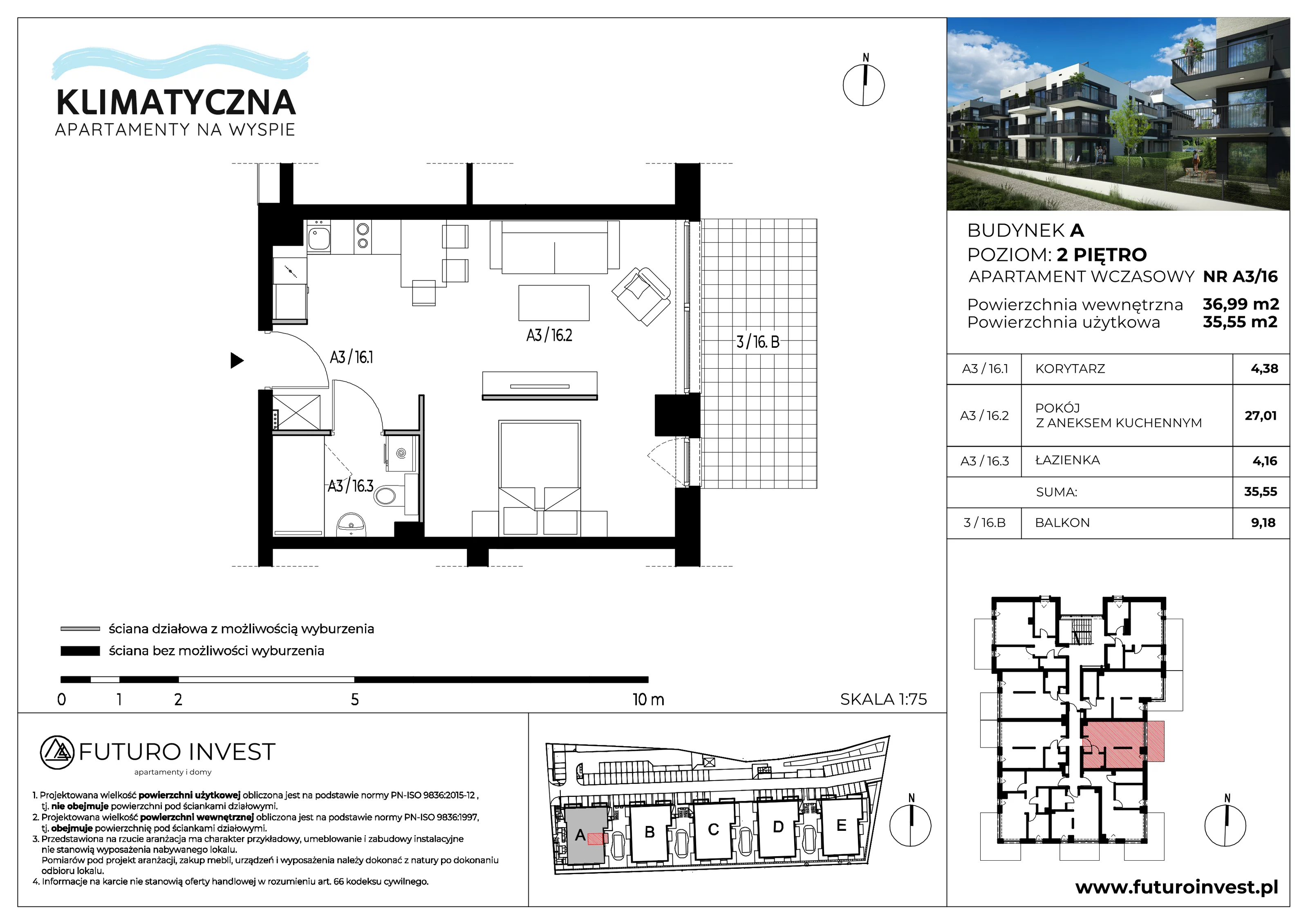 2 pokoje, apartament 35,55 m², piętro 2, oferta nr A3/16, Apartamenty Klimatyczna, Gdańsk, Wyspa Sobieszewska, ul. Klimatyczna 88
