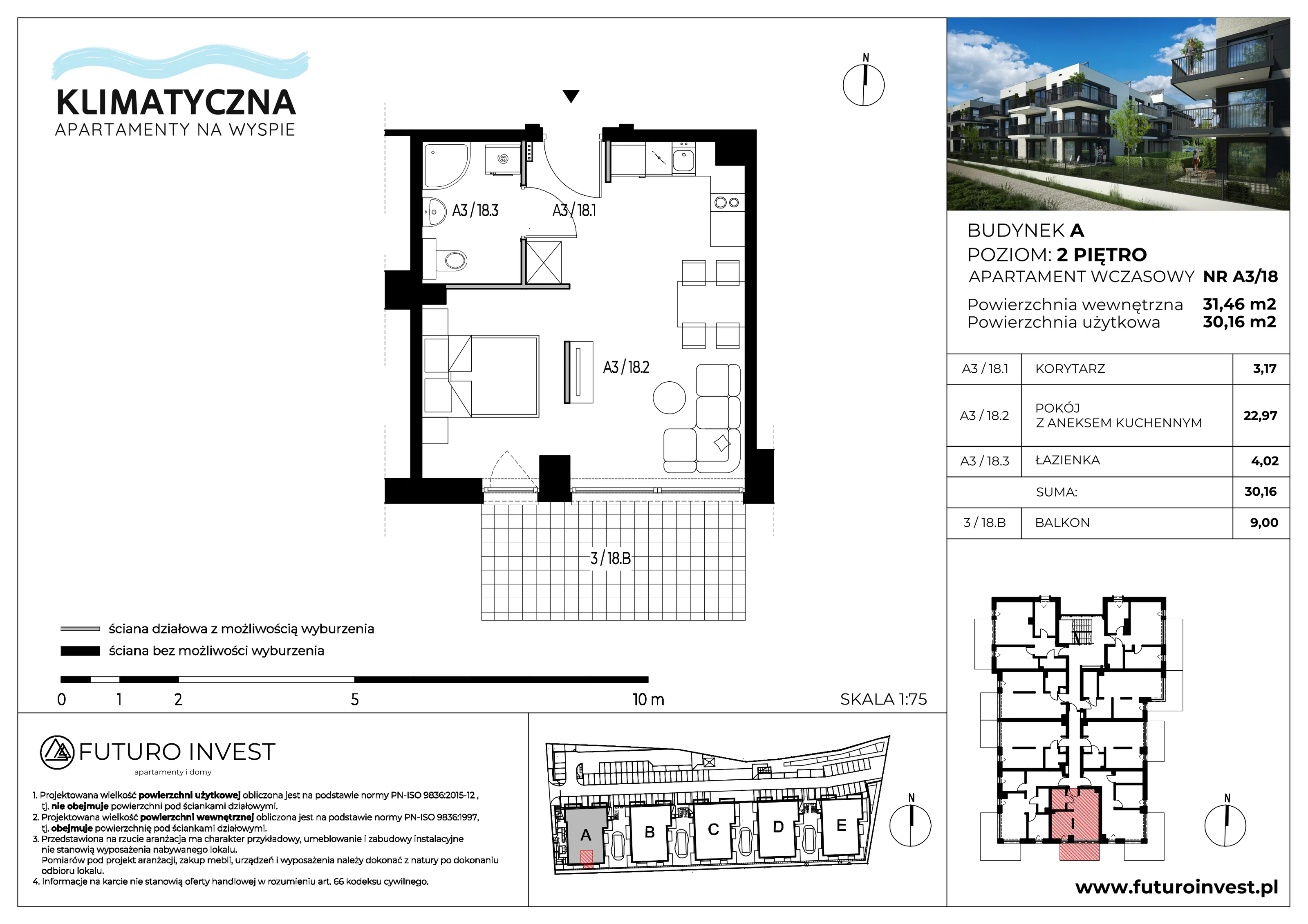 1 pokój, apartament 30,77 m², piętro 2, oferta nr A3/18, Apartamenty Klimatyczna, Gdańsk, Wyspa Sobieszewska, ul. Klimatyczna 88