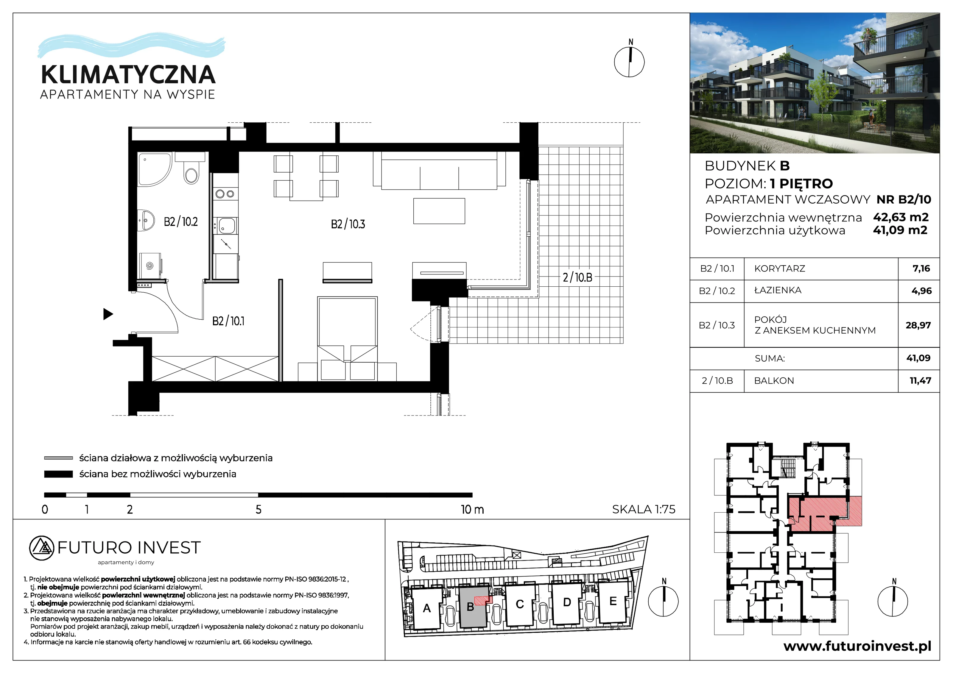 2 pokoje, apartament 41,09 m², piętro 1, oferta nr B2/10, Apartamenty Klimatyczna, Gdańsk, Wyspa Sobieszewska, ul. Klimatyczna 88