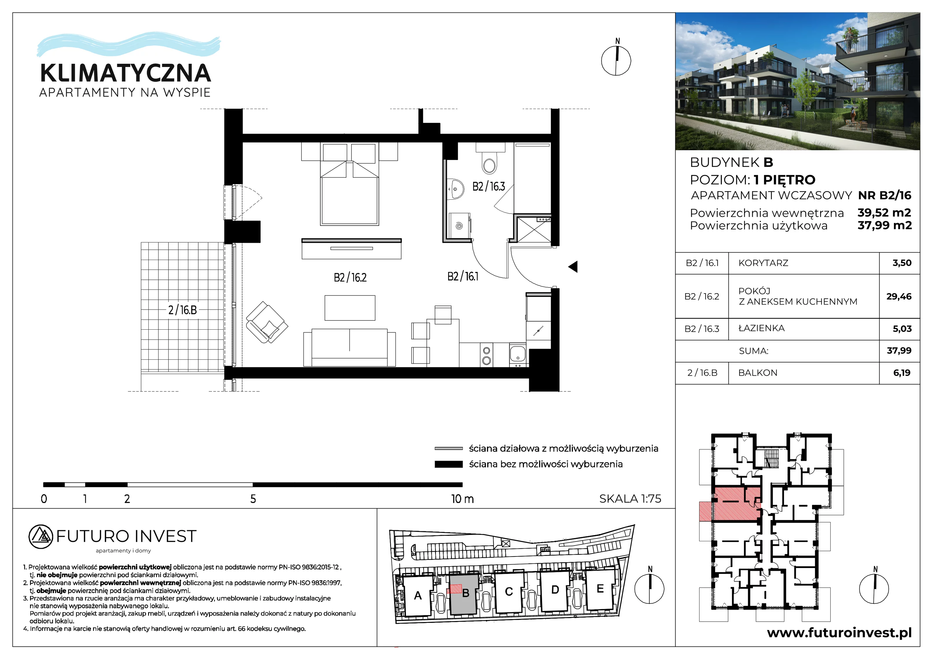 2 pokoje, apartament 38,00 m², piętro 1, oferta nr B2/16, Apartamenty Klimatyczna, Gdańsk, Wyspa Sobieszewska, ul. Klimatyczna 88