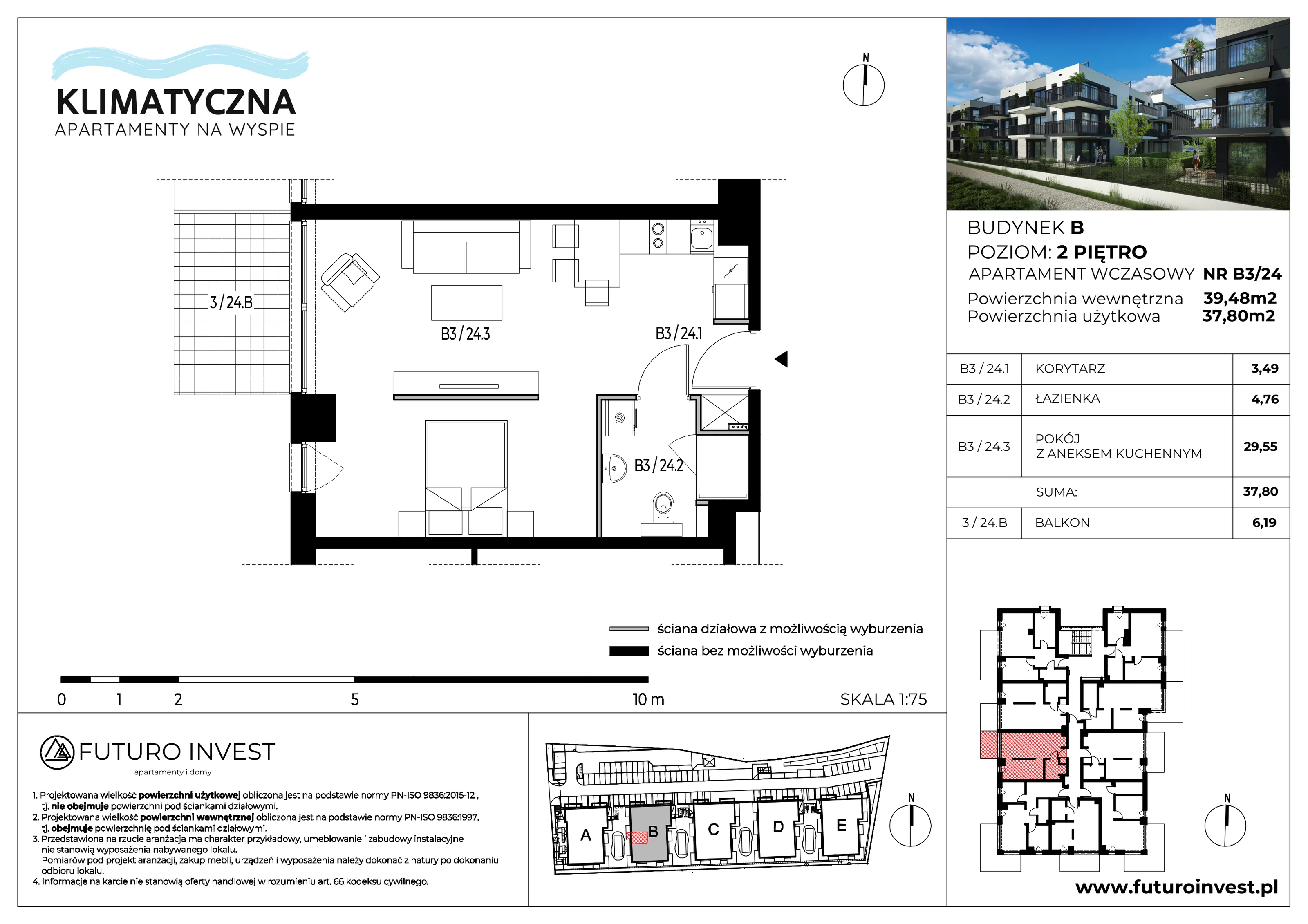 2 pokoje, apartament 37,80 m², piętro 2, oferta nr B3/24, Apartamenty Klimatyczna, Gdańsk, Wyspa Sobieszewska, ul. Klimatyczna 88
