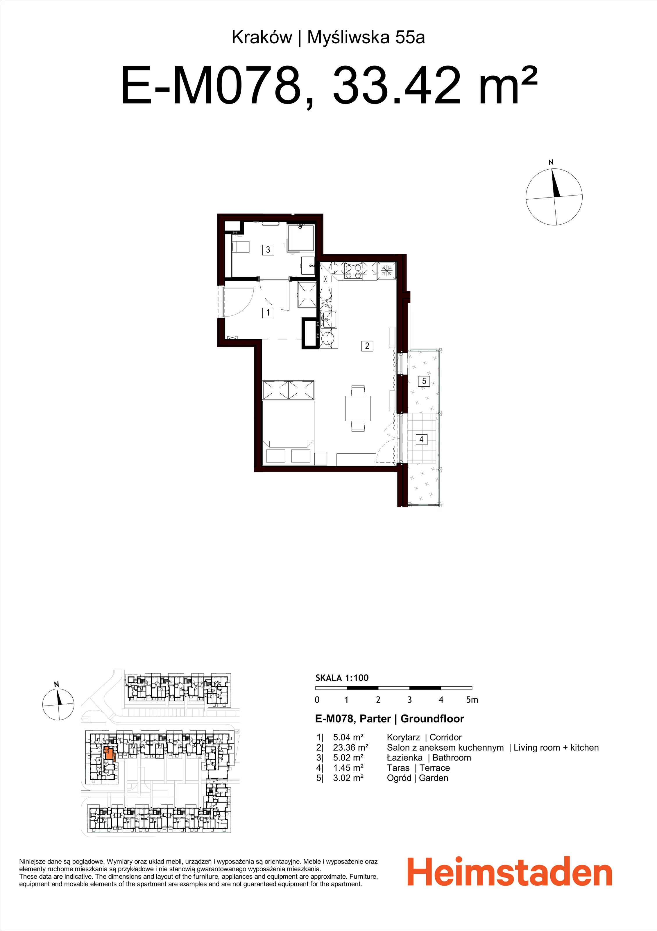 1 pokój, mieszkanie 33,42 m², parter, oferta nr M78, Nowa Myśliwska, Kraków, Podgórze, Płaszów, ul. Myśliwska 55A