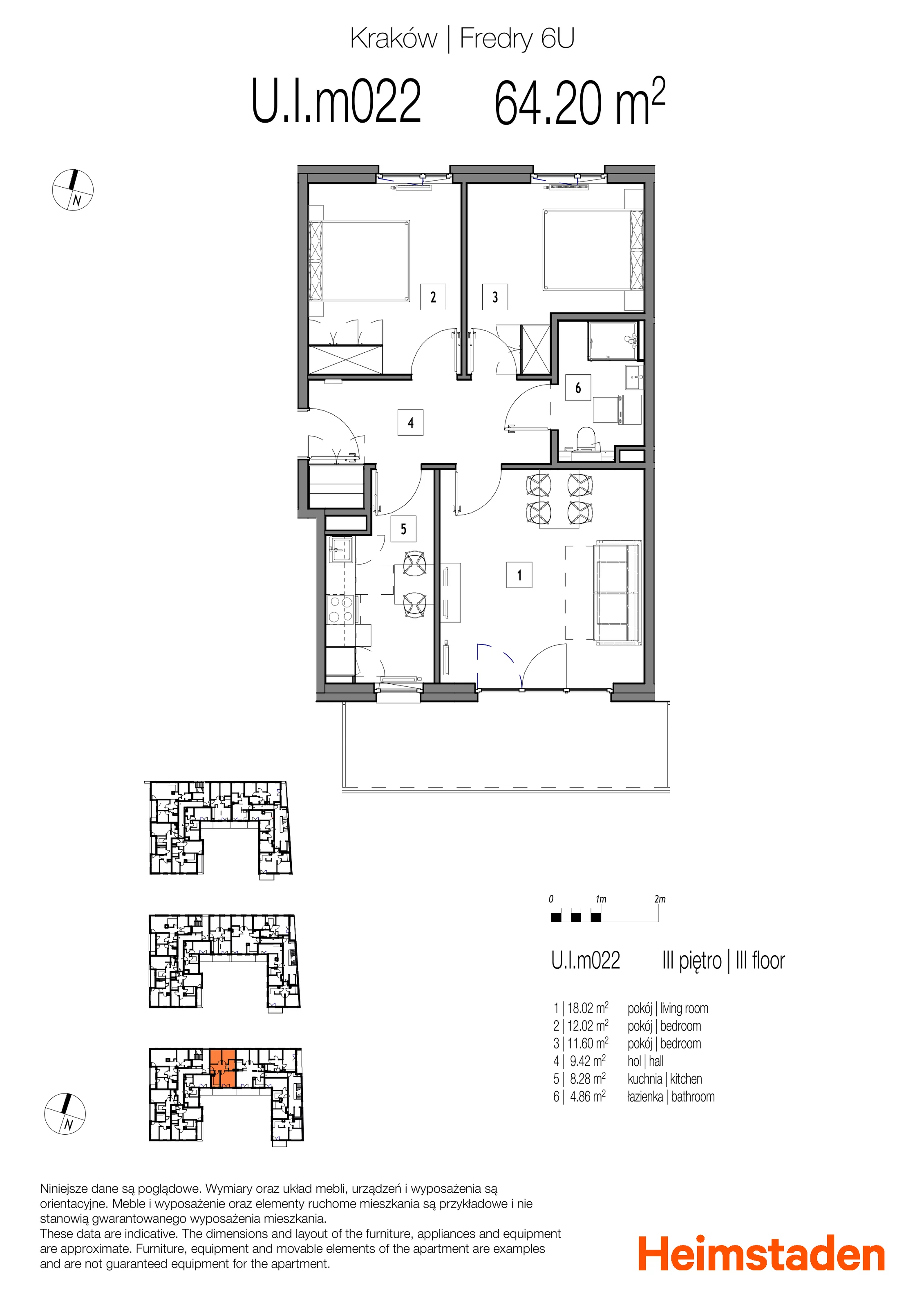 3 pokoje, mieszkanie 64,20 m², piętro 3, oferta nr M22, Fredry 6, Kraków, Łagiewniki-Borek Fałęcki, Łagiewniki, ul. Aleksandra Fredry 6