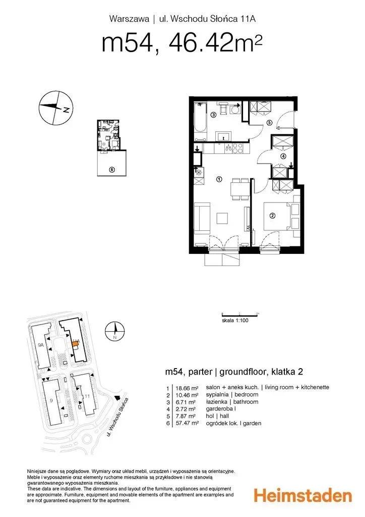 2 pokoje, mieszkanie 46,53 m², parter, oferta nr M54, Aurora, Warszawa, Włochy, Raków, ul. Wschodu Słońca 11A