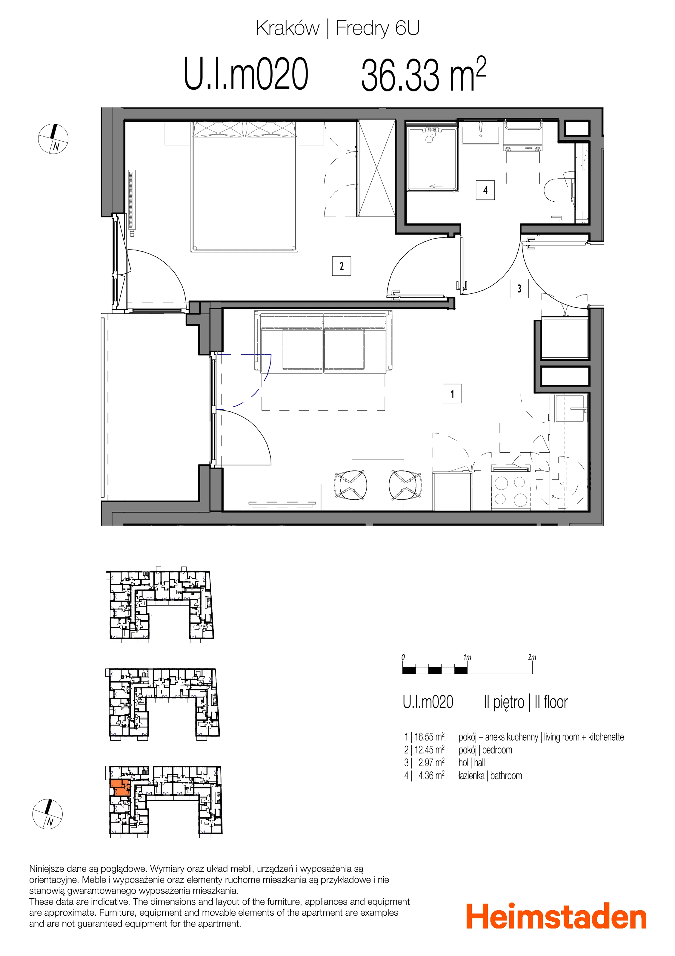 2 pokoje, mieszkanie 36,33 m², piętro 2, oferta nr M020, Fredry 6, Kraków, Łagiewniki-Borek Fałęcki, Łagiewniki, ul. Aleksandra Fredry 6
