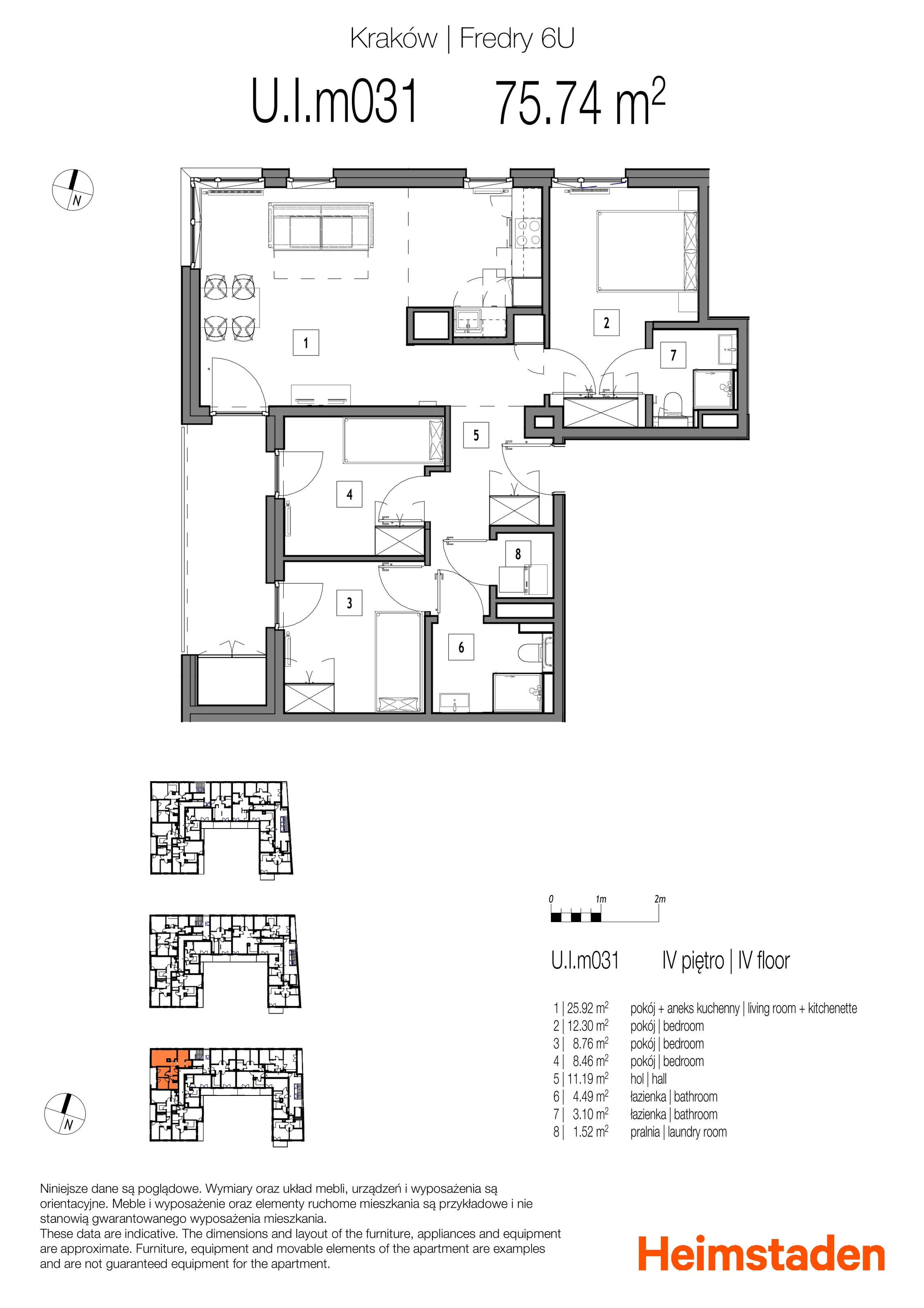 4 pokoje, mieszkanie 75,74 m², piętro 4, oferta nr M031, Fredry 6, Kraków, Łagiewniki-Borek Fałęcki, Łagiewniki, ul. Aleksandra Fredry 6