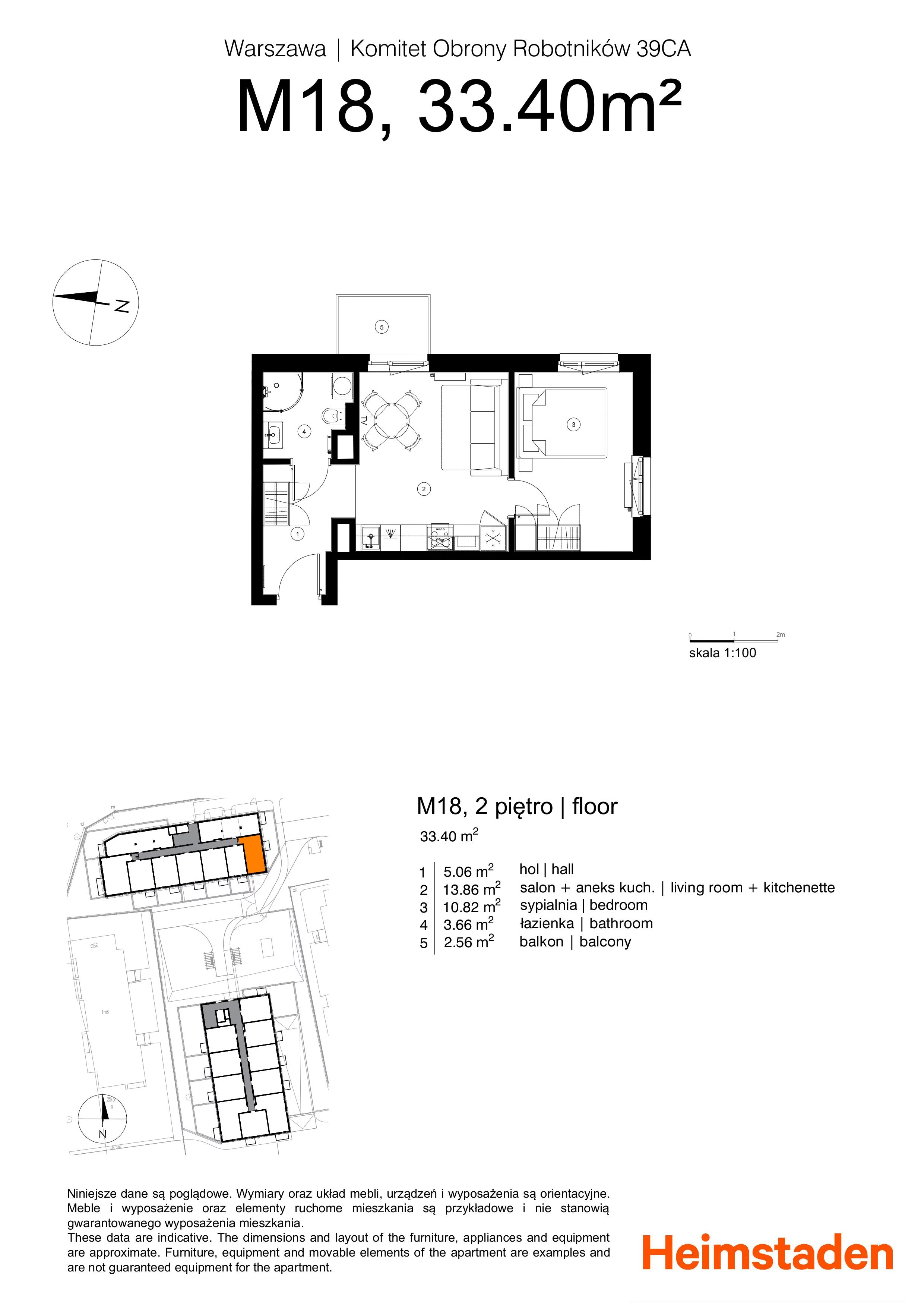 2 pokoje, mieszkanie 33,40 m², piętro 2, oferta nr M18, Studio Okęcie, Warszawa, Włochy, Okęcie, ul. Komitetu Obrony Robotników 39CA, 39CB