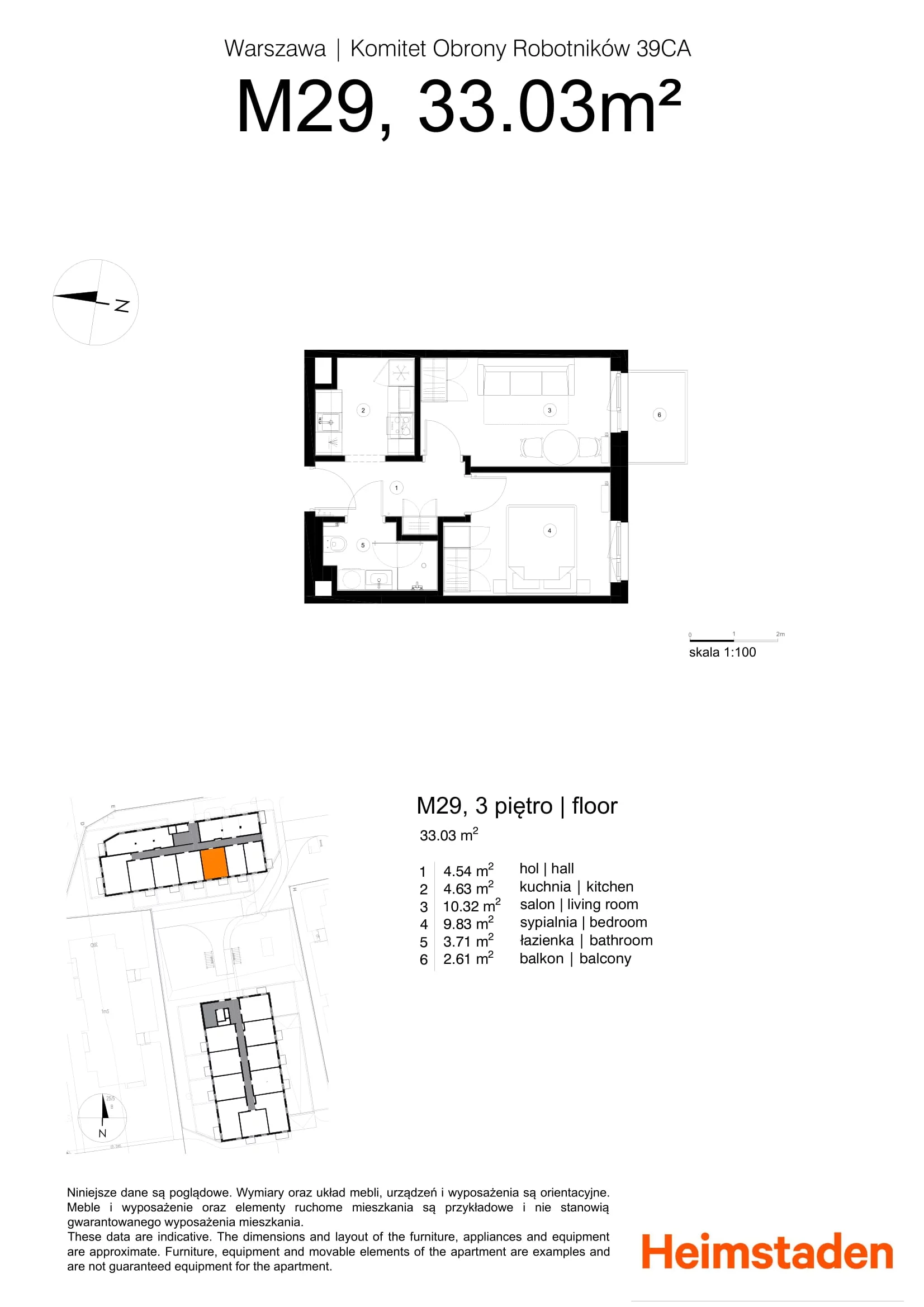 2 pokoje, mieszkanie 33,03 m², piętro 3, oferta nr M29, Studio Okęcie, Warszawa, Włochy, Okęcie, ul. Komitetu Obrony Robotników 39CA, 39CB