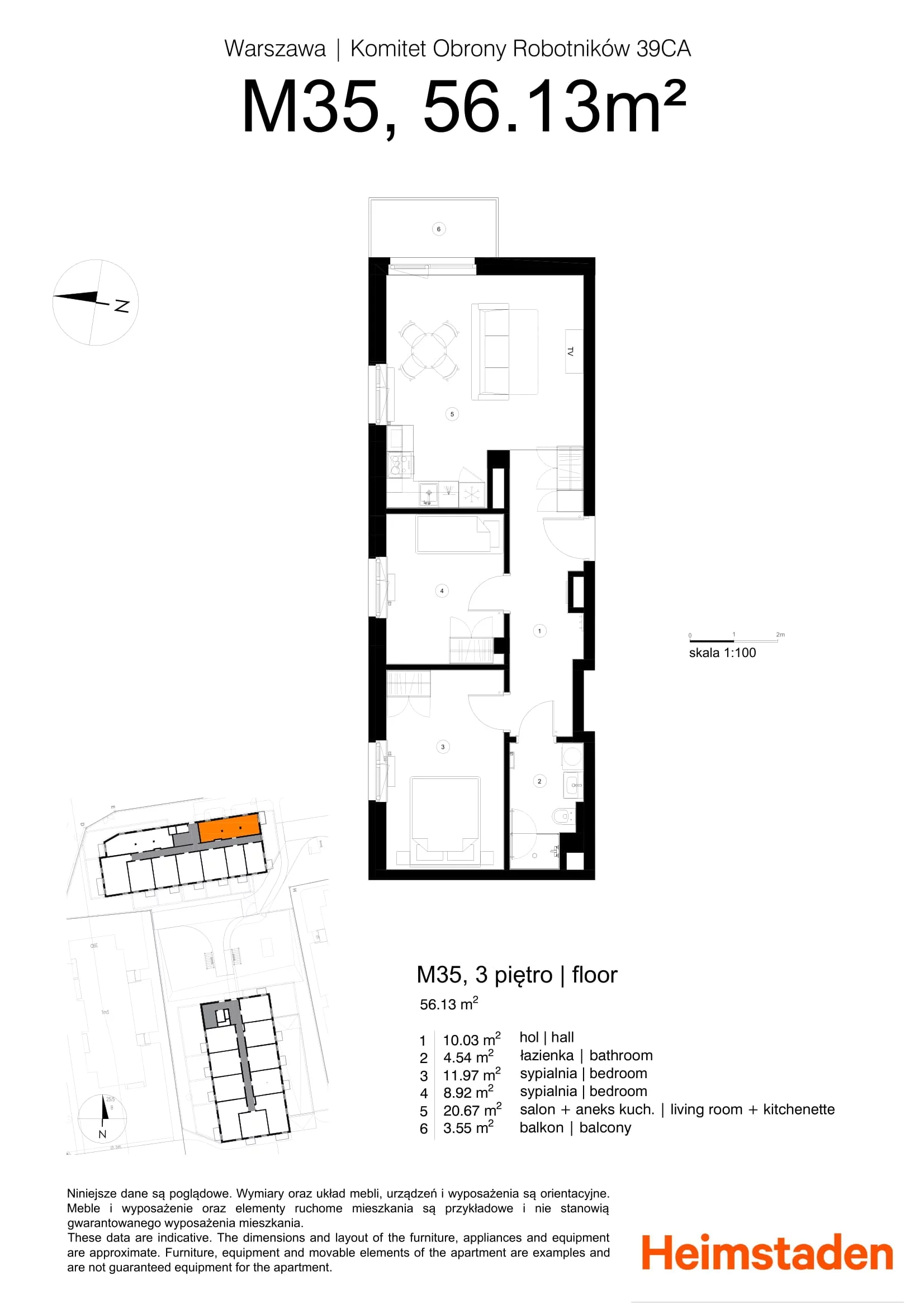 3 pokoje, mieszkanie 56,13 m², piętro 3, oferta nr M35, Studio Okęcie, Warszawa, Włochy, Okęcie, ul. Komitetu Obrony Robotników 39CA, 39CB
