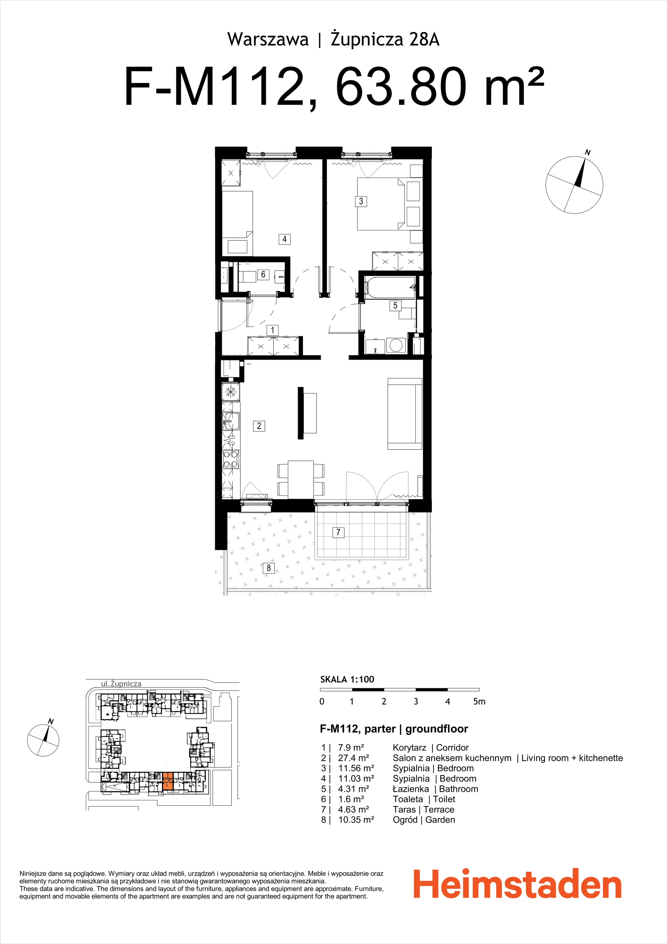 3 pokoje, mieszkanie 63,80 m², parter, oferta nr M112, Żupnicza 28, Warszawa, Praga Południe, Kamionek, ul. Żupnicza 28A