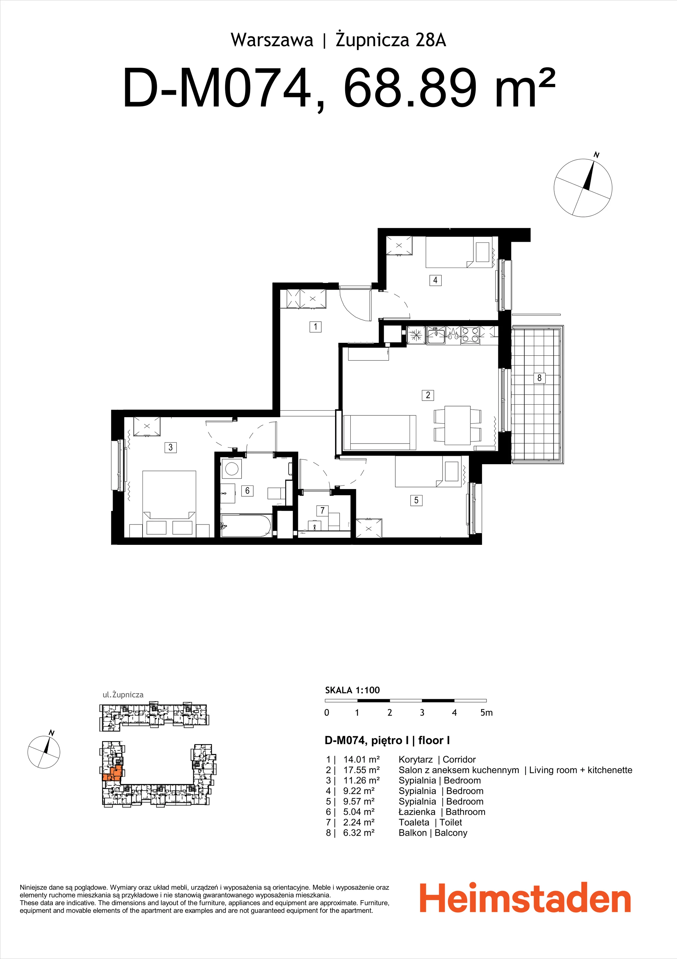 4 pokoje, mieszkanie 68,89 m², piętro 1, oferta nr M74, Żupnicza 28, Warszawa, Praga Południe, Kamionek, ul. Żupnicza 28A