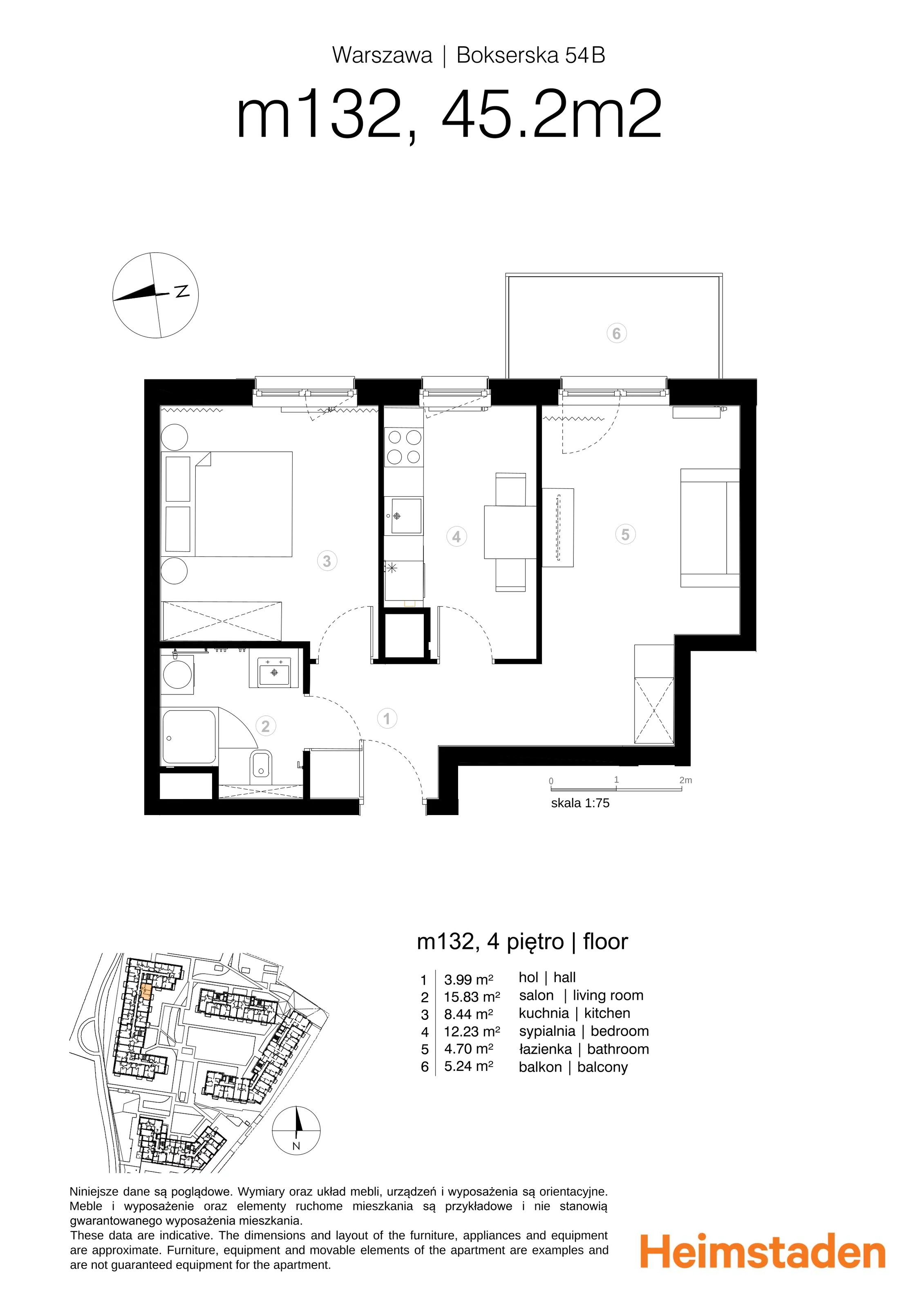 2 pokoje, mieszkanie 46,33 m², piętro 4, oferta nr M132, Moko Botanika, Warszawa, Mokotów, Służewiec, ul. Bokserska 54, 54A, 54B