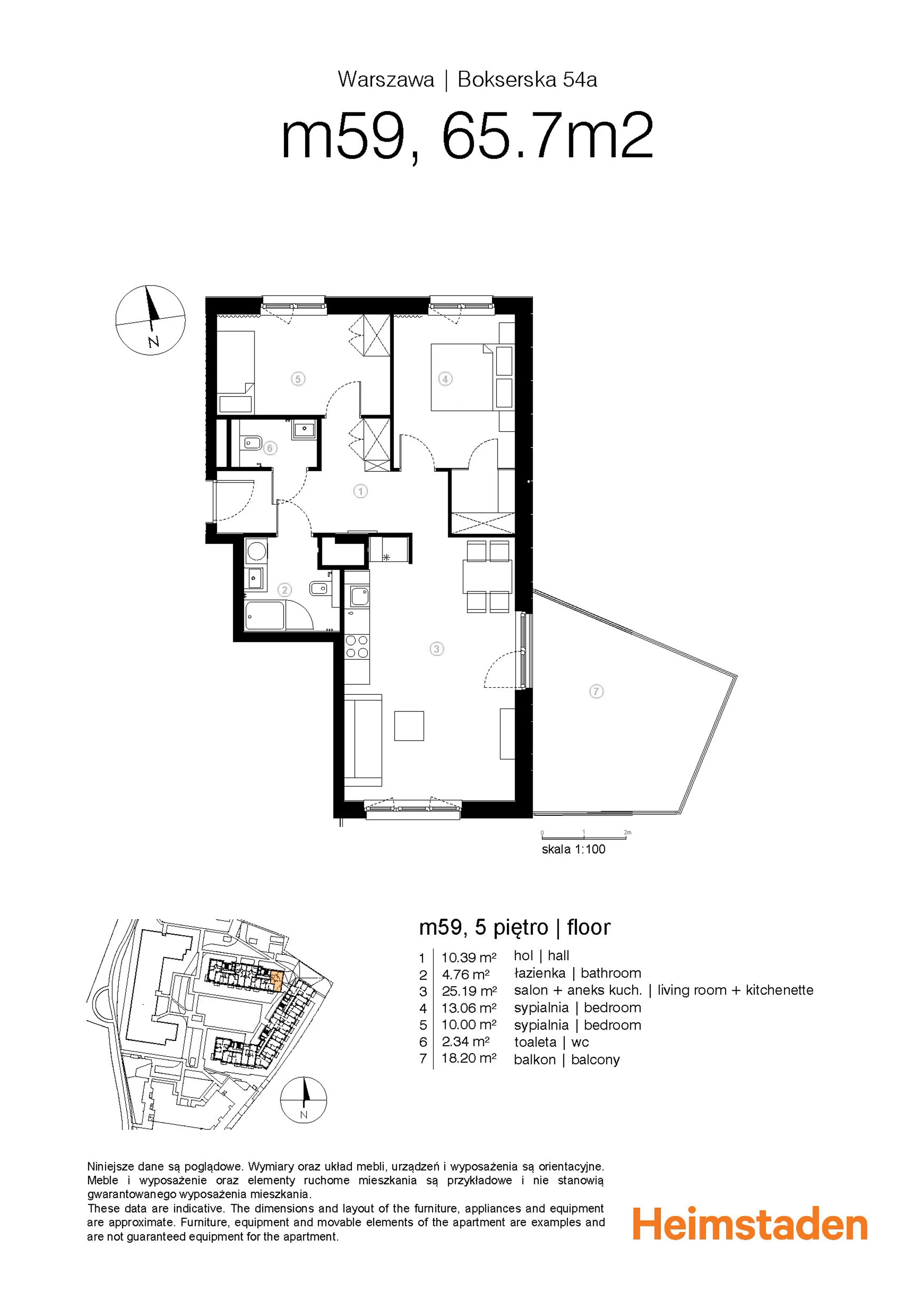 3 pokoje, mieszkanie 67,54 m², piętro 5, oferta nr M59, Moko Botanika, Warszawa, Mokotów, Służewiec, ul. Bokserska 54, 54A, 54B