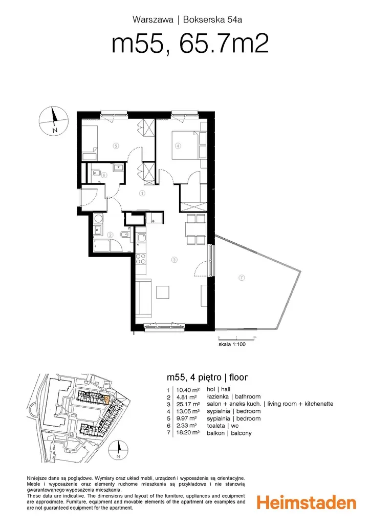 3 pokoje, mieszkanie 65,70 m², piętro 4, oferta nr M55, Moko Botanika, Warszawa, Mokotów, Służewiec, ul. Bokserska 54, 54A, 54B