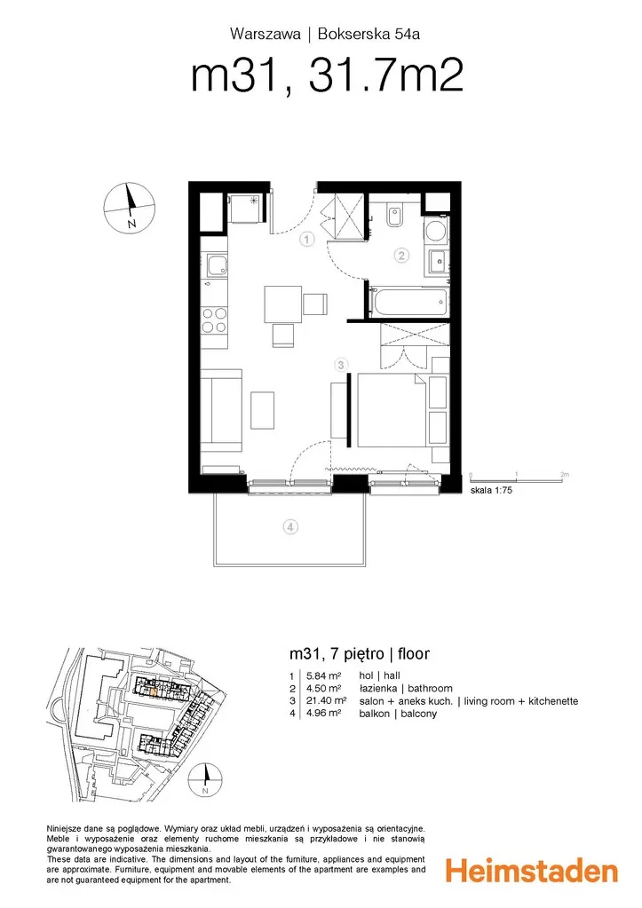 1 pokój, mieszkanie 32,41 m², piętro 7, oferta nr M31, Moko Botanika, Warszawa, Mokotów, Służewiec, ul. Bokserska 54, 54A, 54B