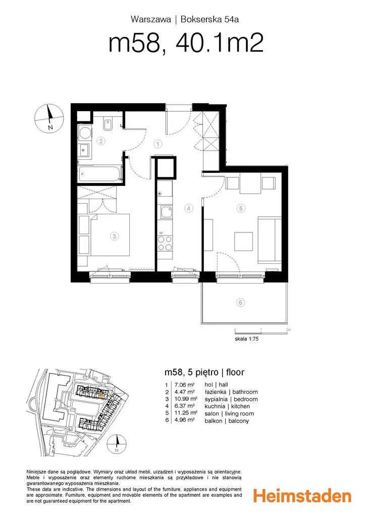 2 pokoje, mieszkanie 41,32 m², piętro 5, oferta nr M58, Moko Botanika, Warszawa, Mokotów, Służewiec, ul. Bokserska 54, 54A, 54B