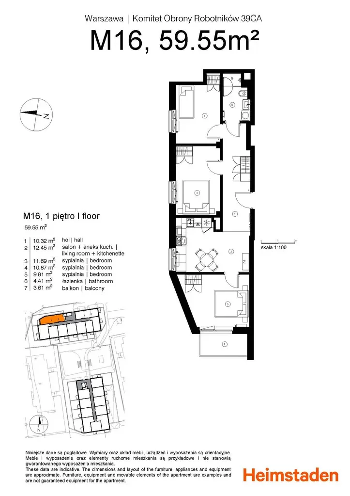 4 pokoje, mieszkanie 69,55 m², piętro 1, oferta nr M16, Studio Okęcie, Warszawa, Włochy, Okęcie, ul. Komitetu Obrony Robotników 39CA, 39CB