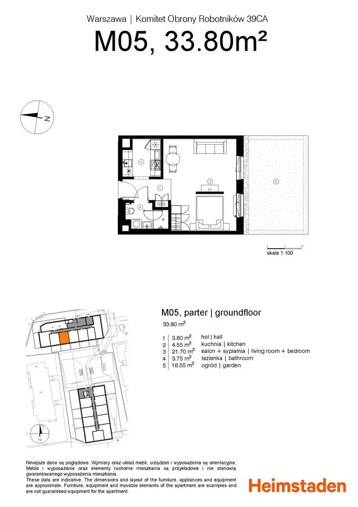 1 pokój, mieszkanie 33,80 m², parter, oferta nr M05, Studio Okęcie, Warszawa, Włochy, Okęcie, ul. Komitetu Obrony Robotników 39CA, 39CB