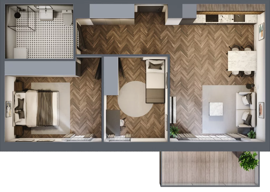 3 pokoje, mieszkanie 62,78 m², piętro 2, oferta nr 2.3, NOVO 30, Gdańsk, Jasień, ul. Leszczynowa 30