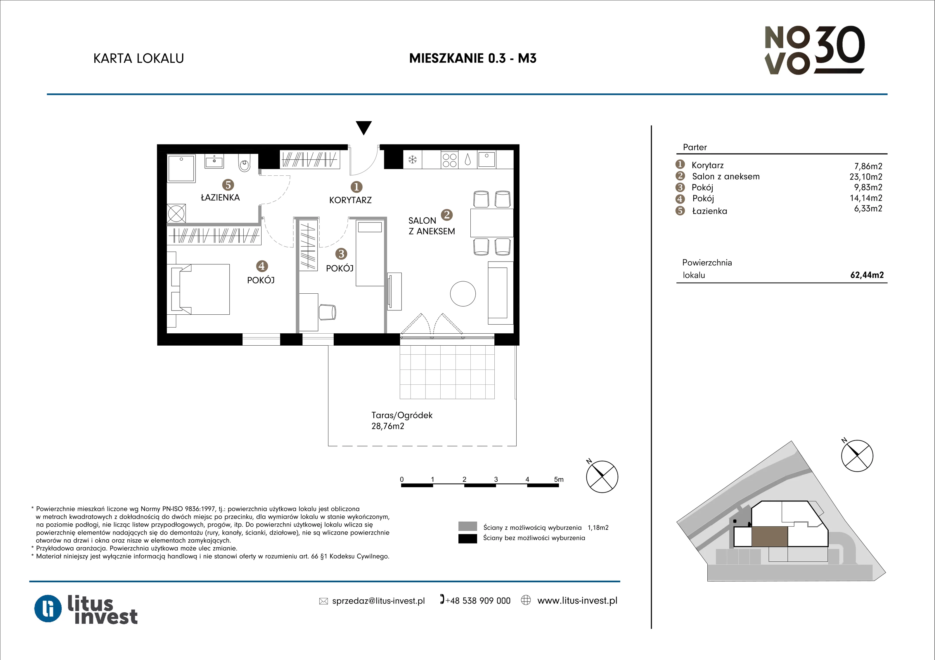 3 pokoje, apartament 62,44 m², parter, oferta nr 0.3, NOVO 30, Gdańsk, Jasień, ul. Leszczynowa 30