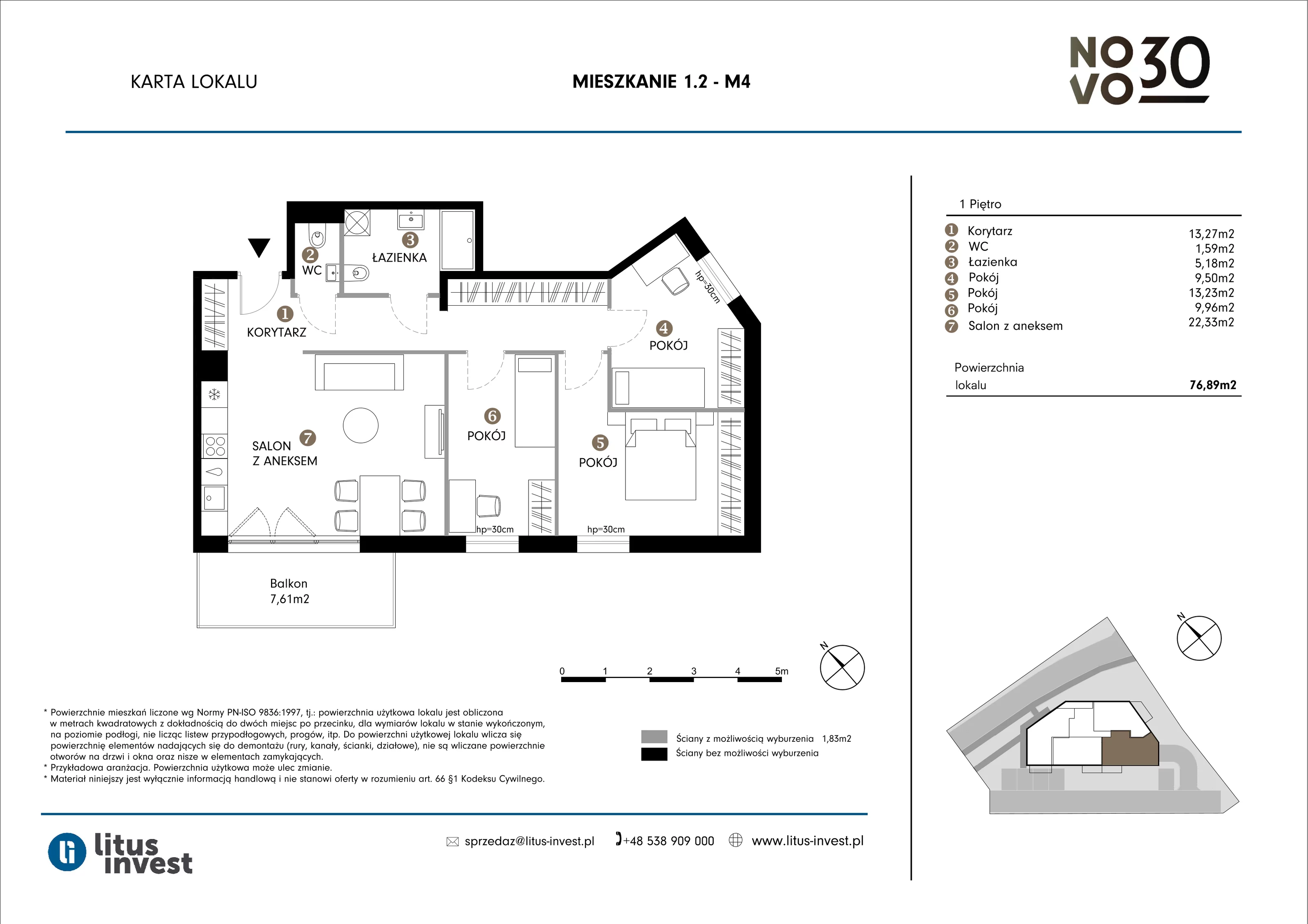 4 pokoje, apartament 76,89 m², piętro 1, oferta nr 1.2, NOVO 30, Gdańsk, Jasień, ul. Leszczynowa 30