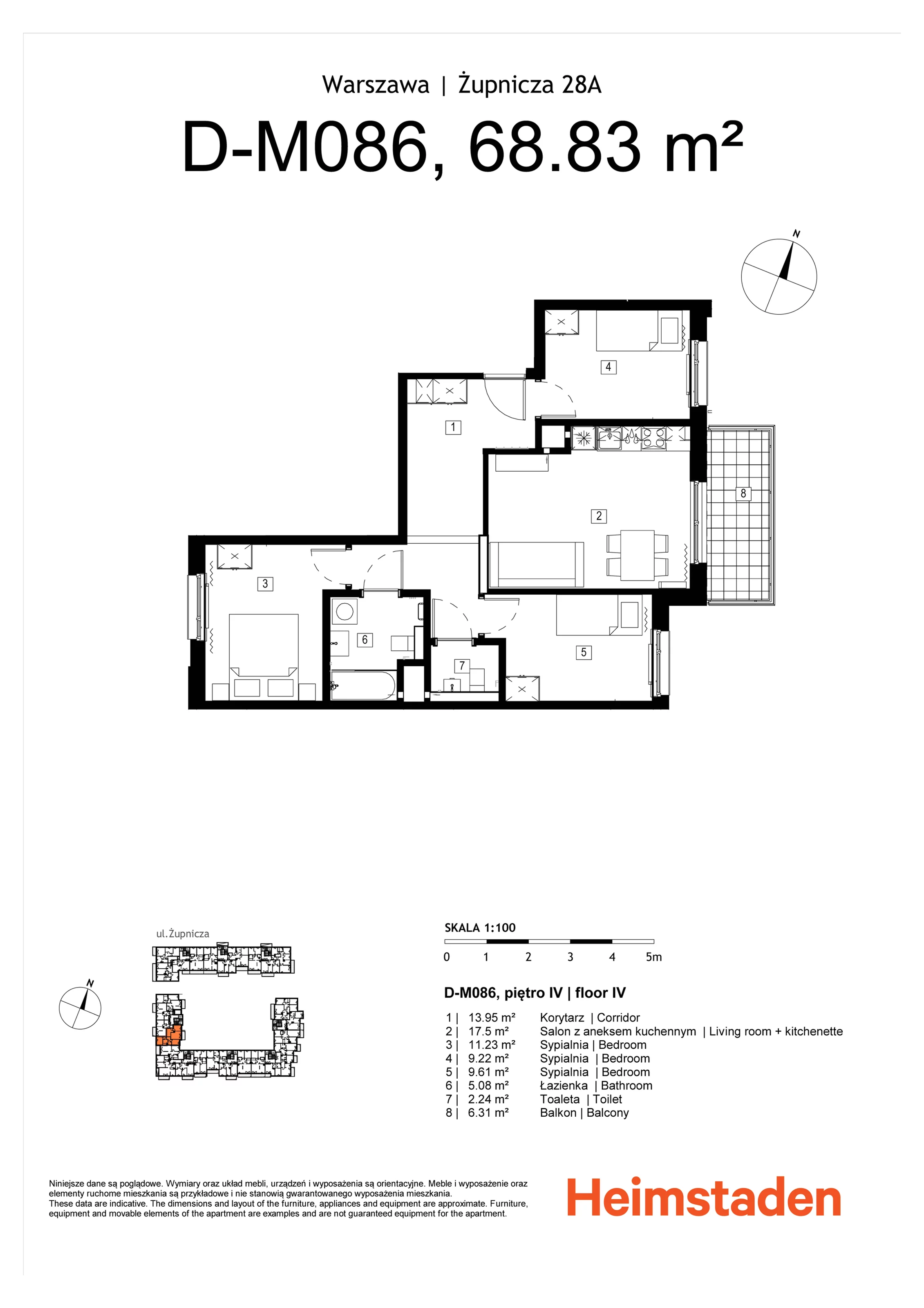 4 pokoje, mieszkanie 68,83 m², piętro 4, oferta nr M86, Żupnicza 28, Warszawa, Praga Południe, Kamionek, ul. Żupnicza 28A