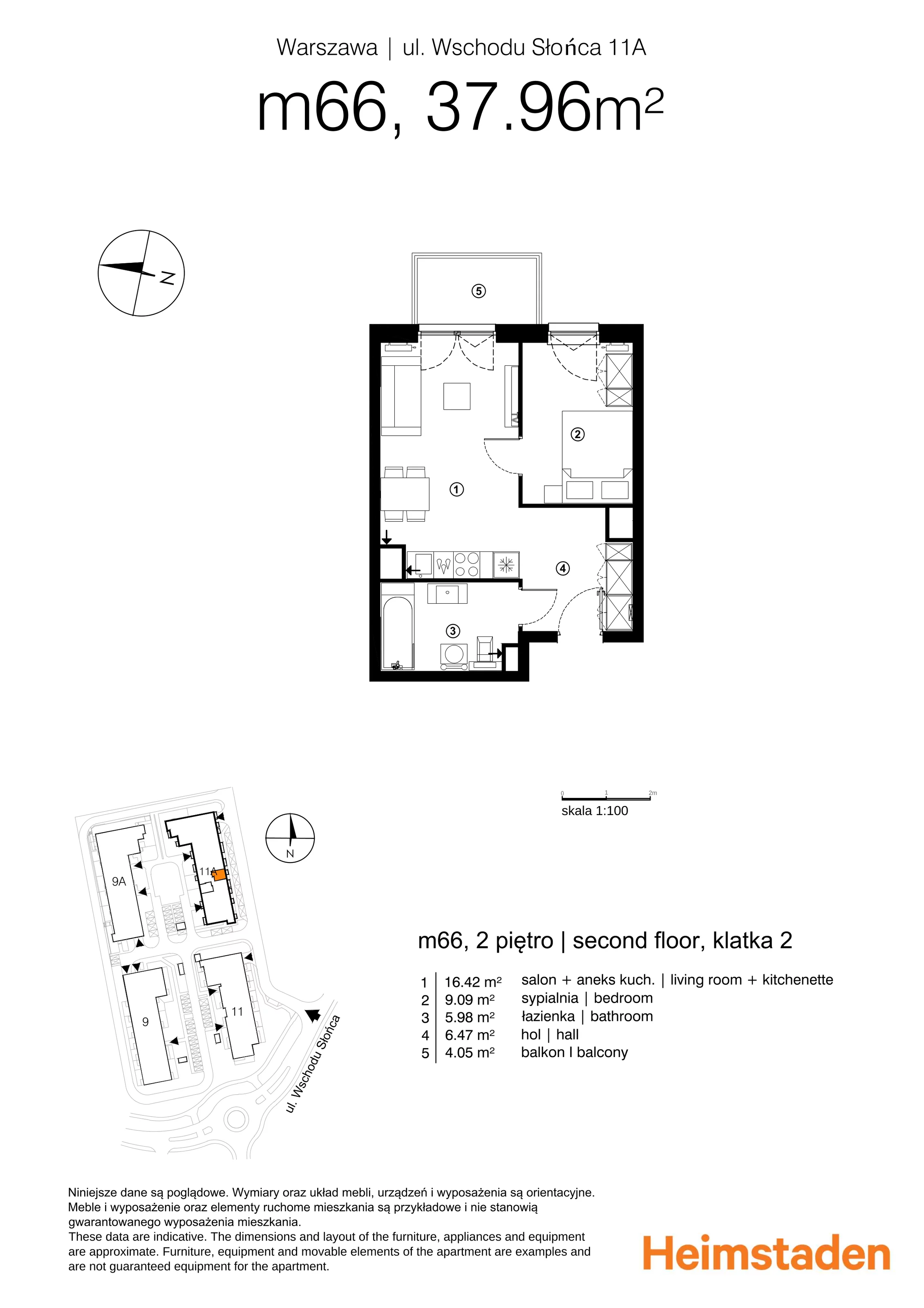 2 pokoje, mieszkanie 37,96 m², piętro 2, oferta nr M66, Aurora, Warszawa, Włochy, Raków, ul. Wschodu Słońca 11A