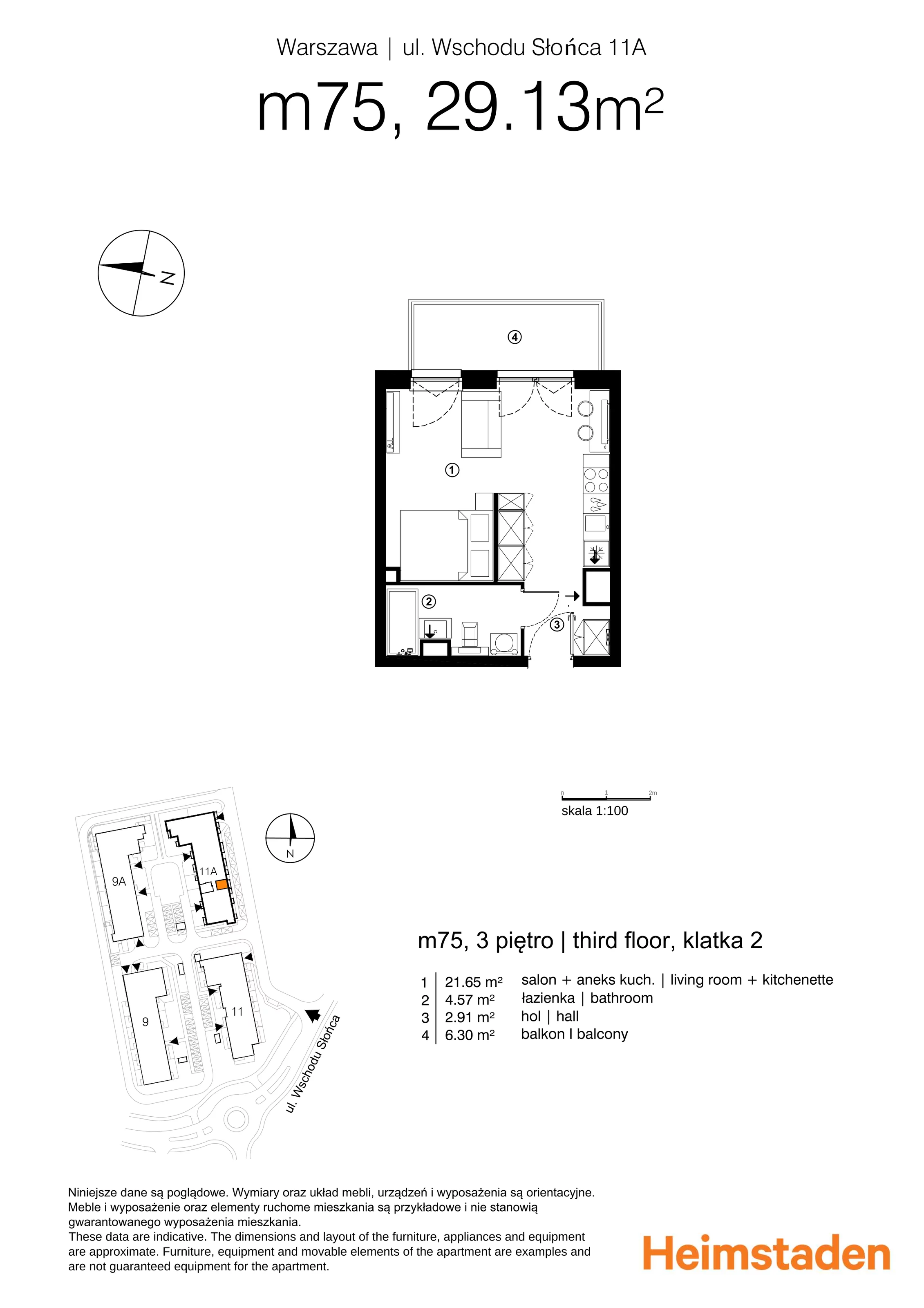 1 pokój, mieszkanie 29,13 m², piętro 3, oferta nr M75, Aurora, Warszawa, Włochy, Raków, ul. Wschodu Słońca 11A