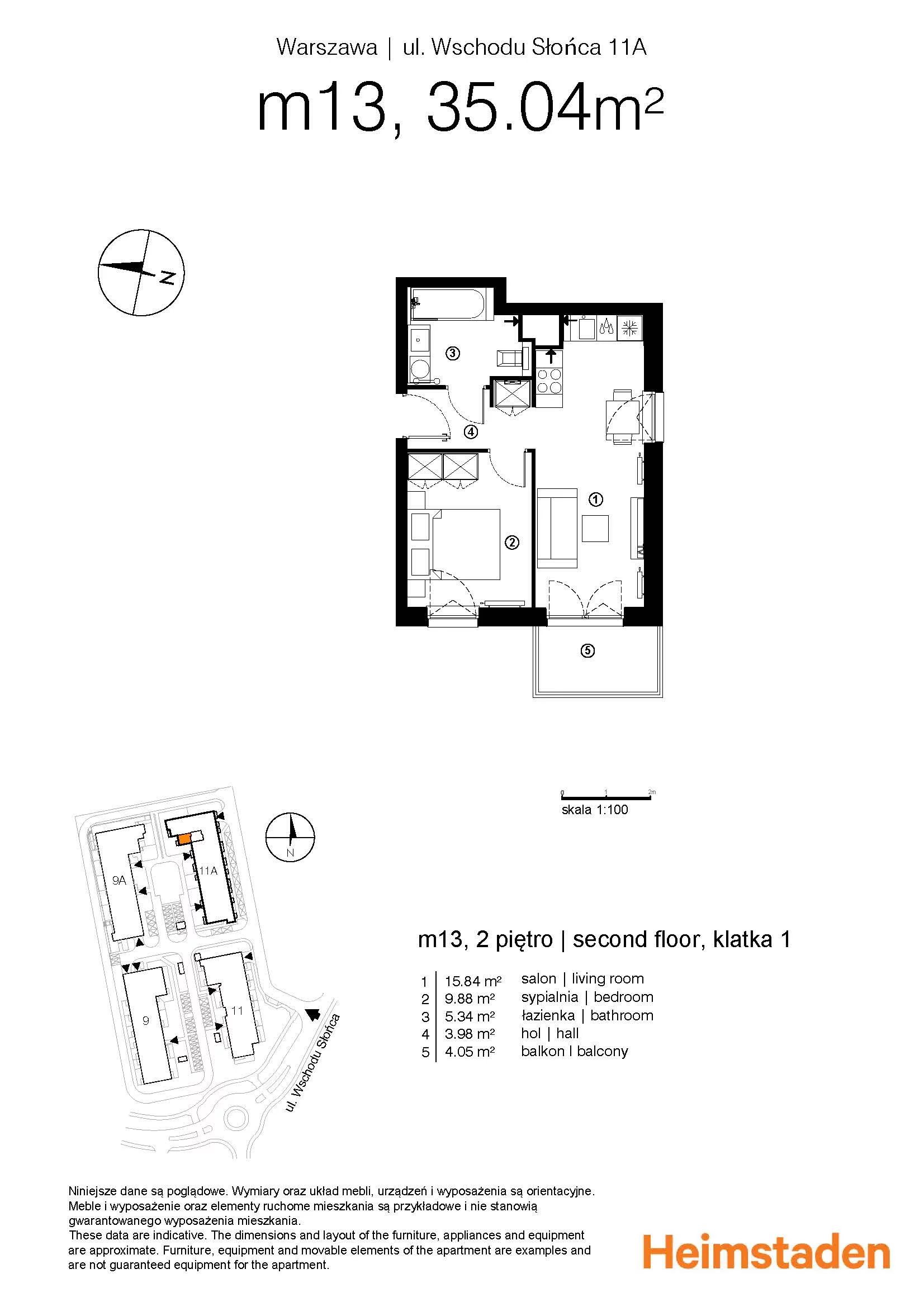 2 pokoje, mieszkanie 35,04 m², piętro 2, oferta nr M13, Aurora, Warszawa, Włochy, Raków, ul. Wschodu Słońca 11A