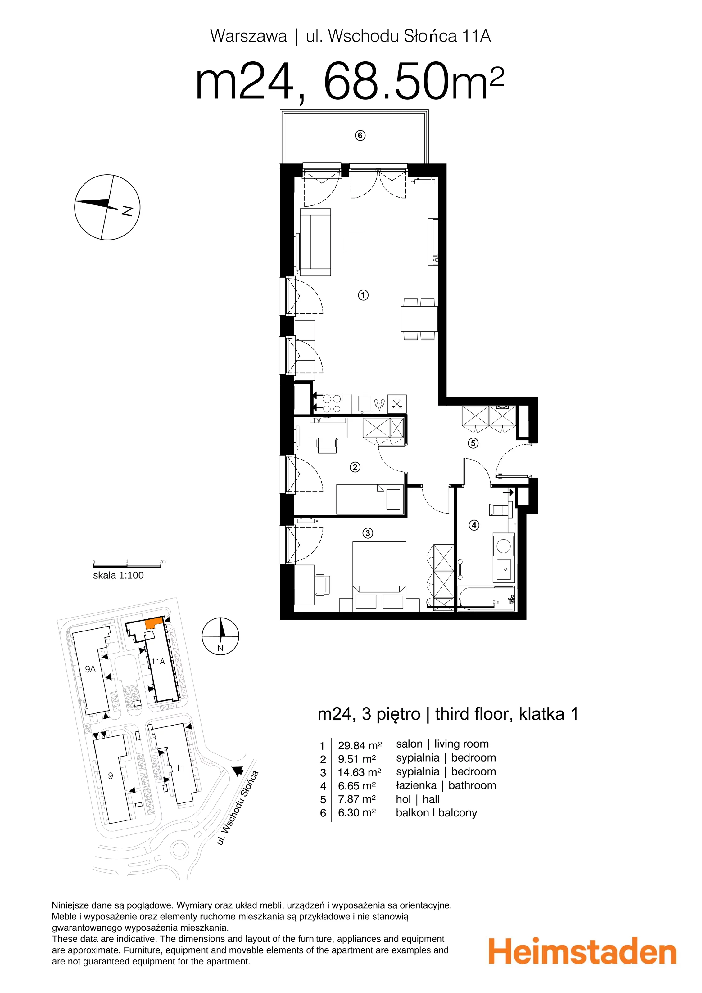 3 pokoje, mieszkanie 68,48 m², piętro 3, oferta nr M24, Aurora, Warszawa, Włochy, Raków, ul. Wschodu Słońca 11A
