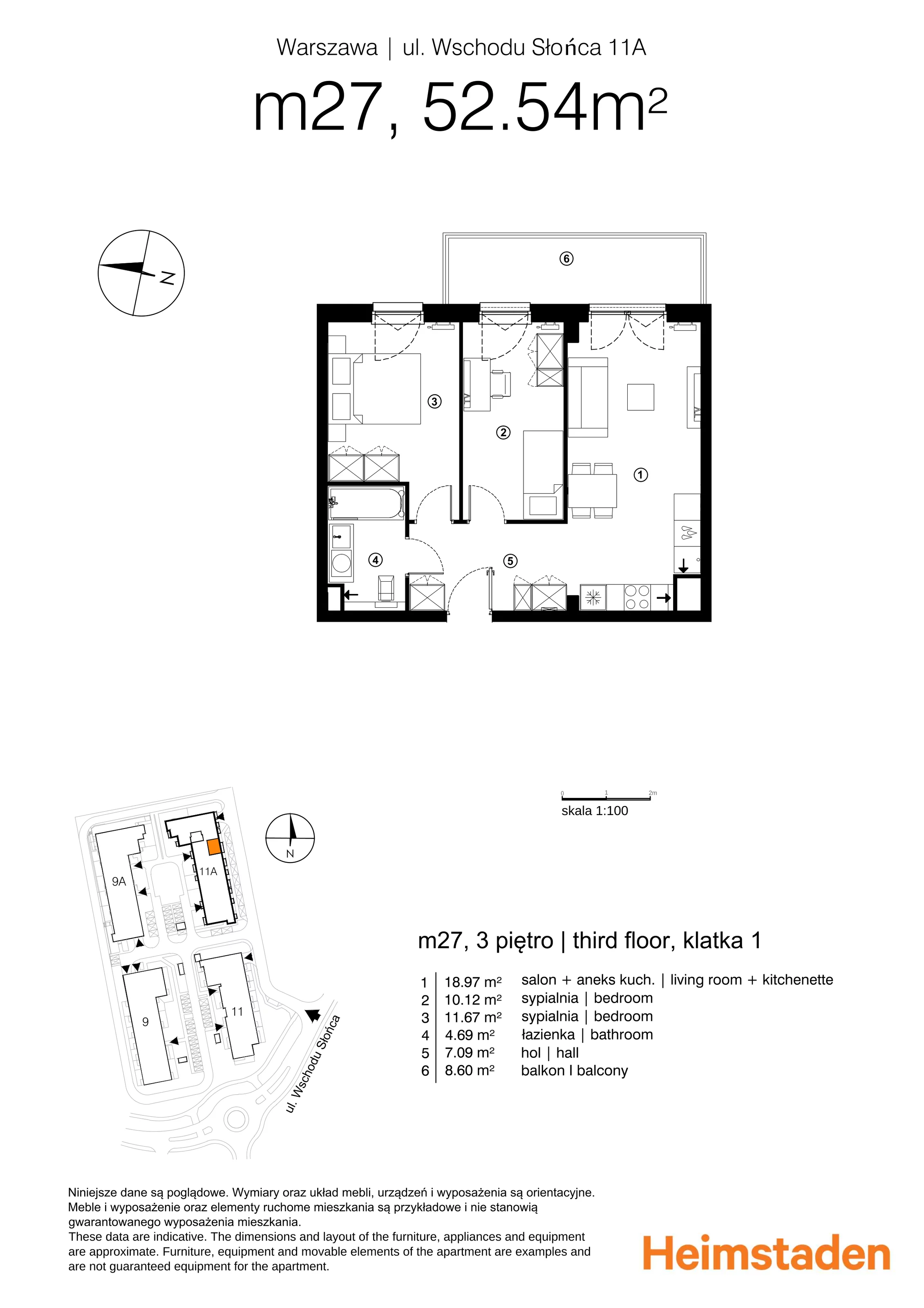 3 pokoje, mieszkanie 52,60 m², piętro 3, oferta nr M27, Aurora, Warszawa, Włochy, Raków, ul. Wschodu Słońca 11A