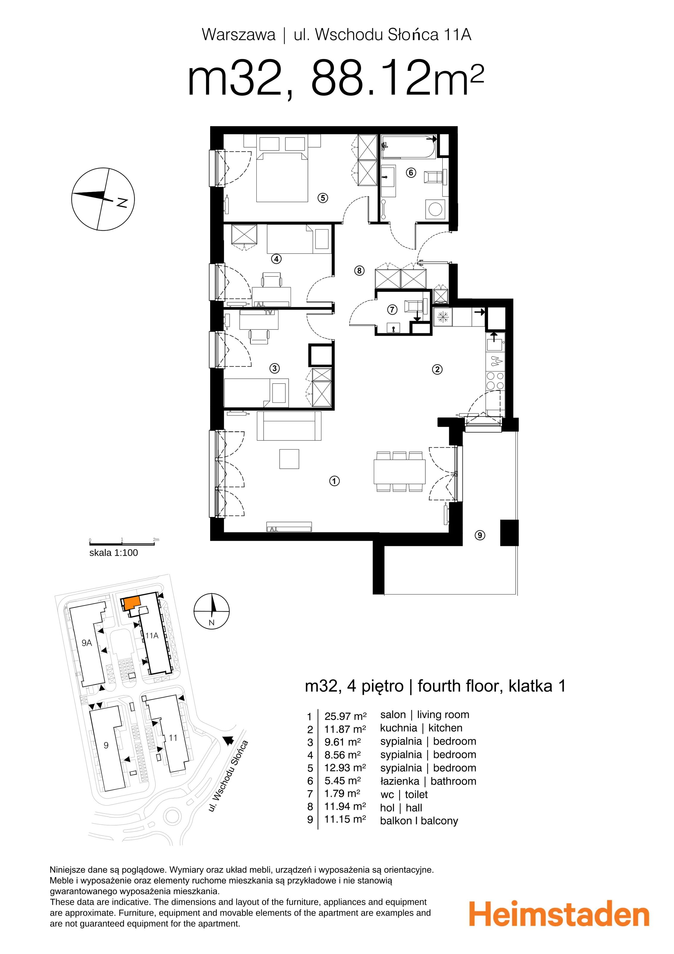 4 pokoje, mieszkanie 87,76 m², piętro 4, oferta nr M32, Aurora, Warszawa, Włochy, Raków, ul. Wschodu Słońca 11A