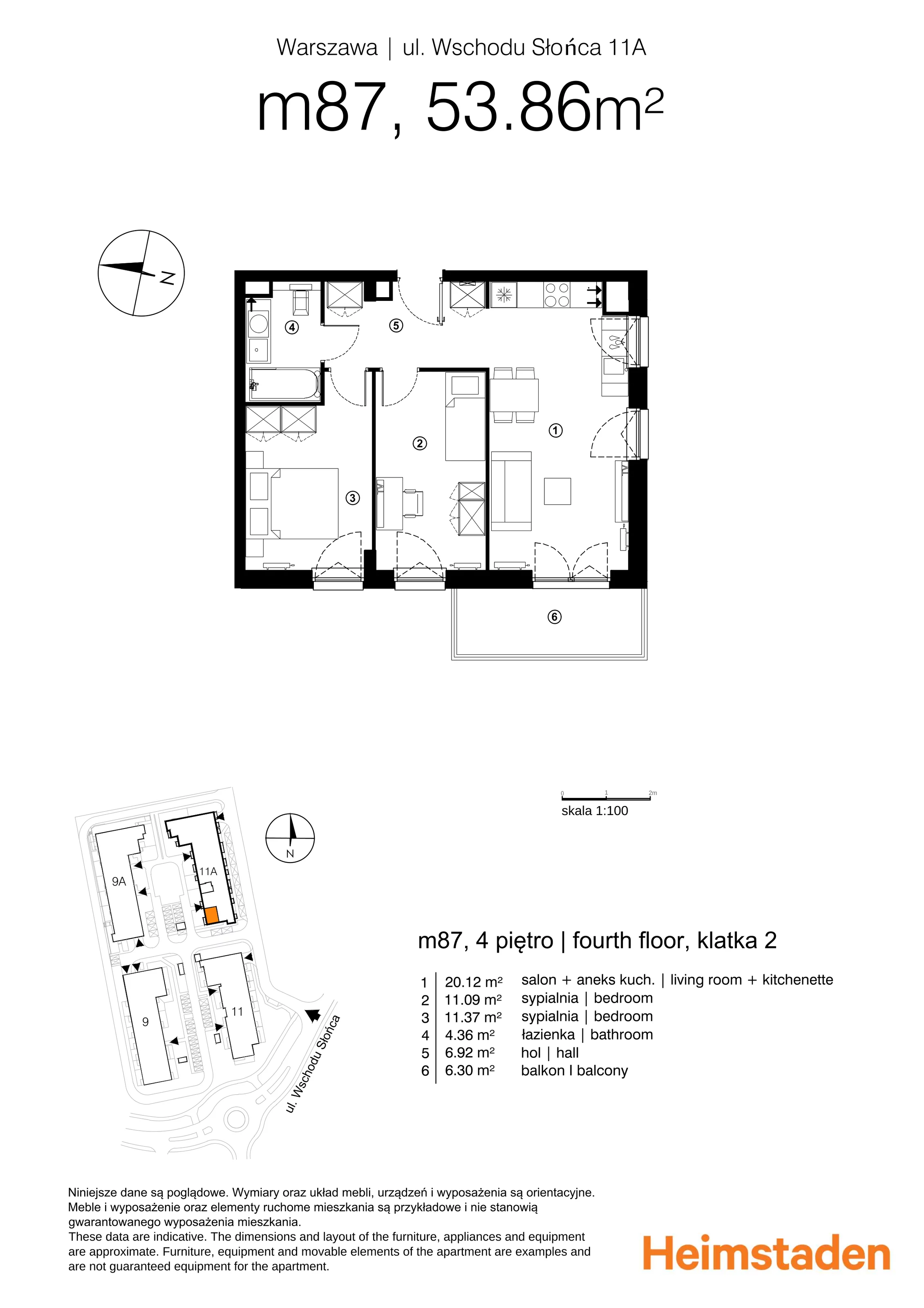 3 pokoje, mieszkanie 53,84 m², piętro 4, oferta nr M87, Aurora, Warszawa, Włochy, Raków, ul. Wschodu Słońca 11A