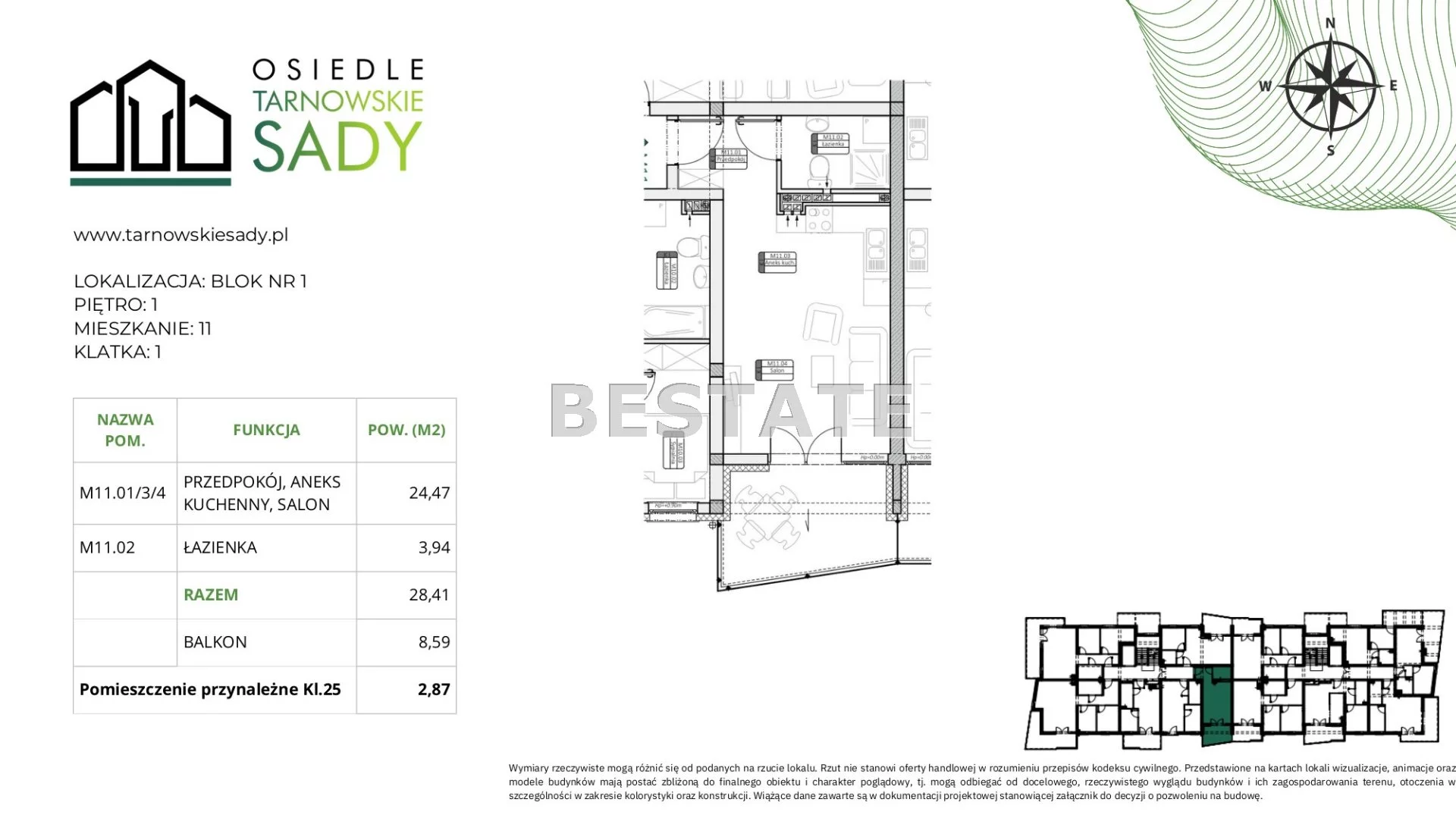 1 pokój, mieszkanie 28,41 m², piętro 1, oferta nr , BEST-MS-13603-3, Tarnów