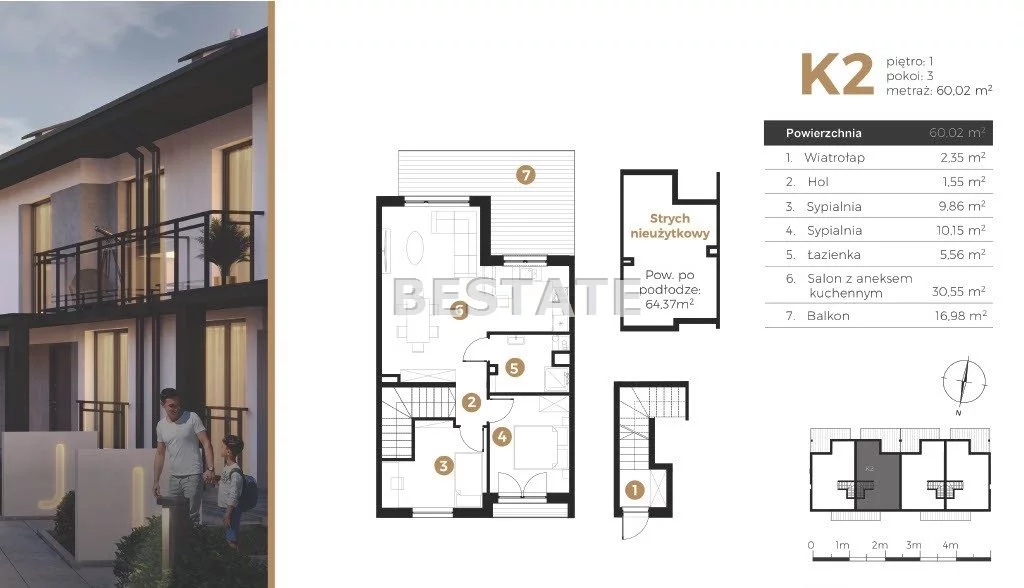 3 pokoje, mieszkanie 60,02 m², piętro 1, oferta nr , BEST-MS-14879, Dębica
