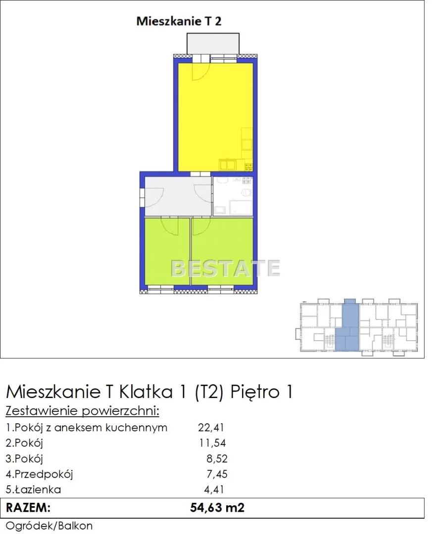 3 pokoje, mieszkanie 54,63 m², piętro 2, oferta nr , BESW-MS-13610, Oborniki Śląskie