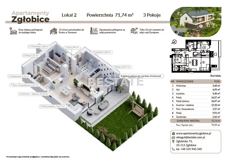 3 pokoje, mieszkanie 72,00 m², parter, oferta nr , BEST-MS-14931, Tarnów