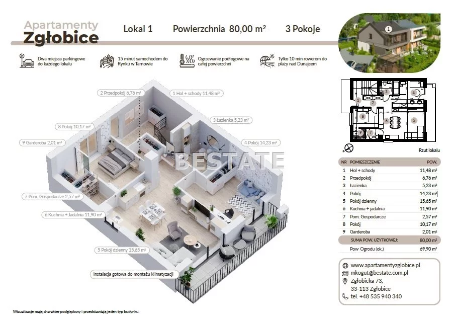 3 pokoje, mieszkanie 80,00 m², piętro 1, oferta nr , BEST-MS-14911, Tarnów