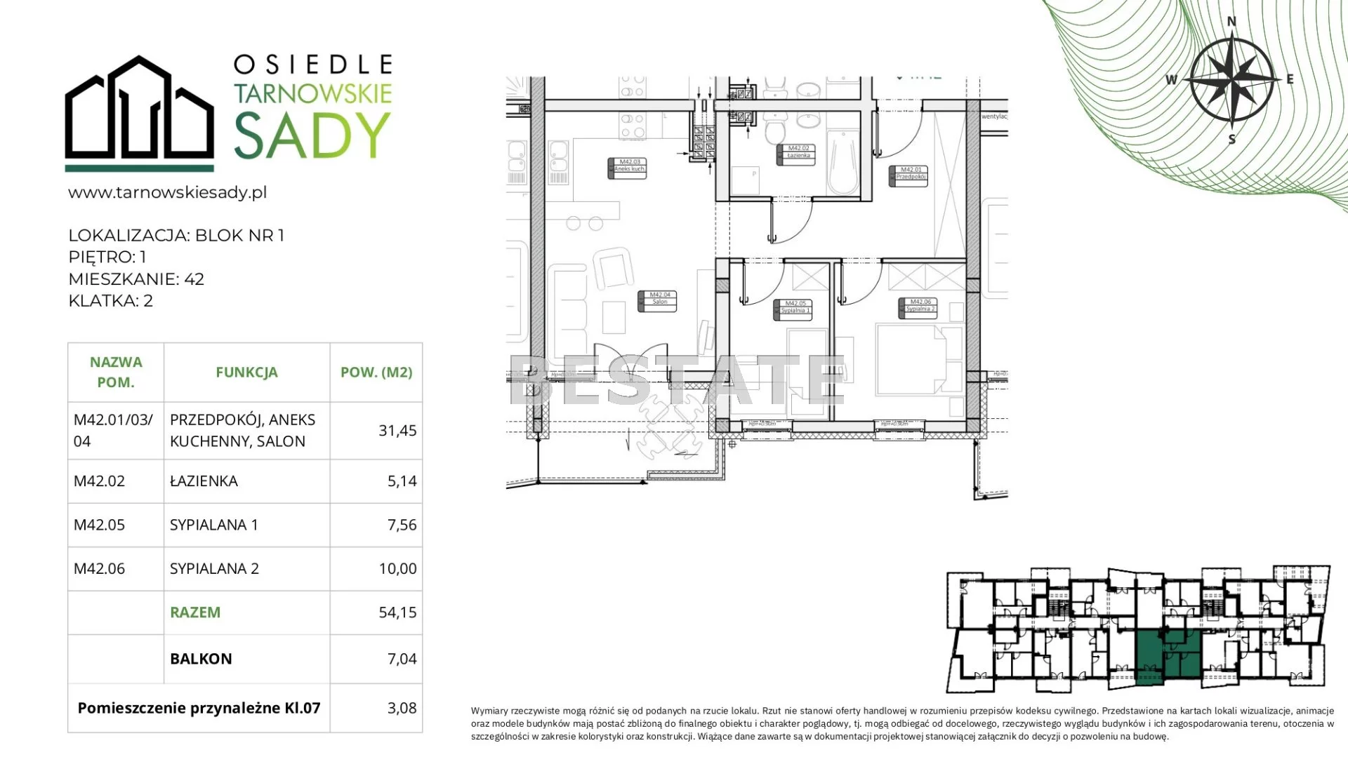 3 pokoje, mieszkanie 54,15 m², piętro 1, oferta nr , BEST-MS-13901-3, Tarnów