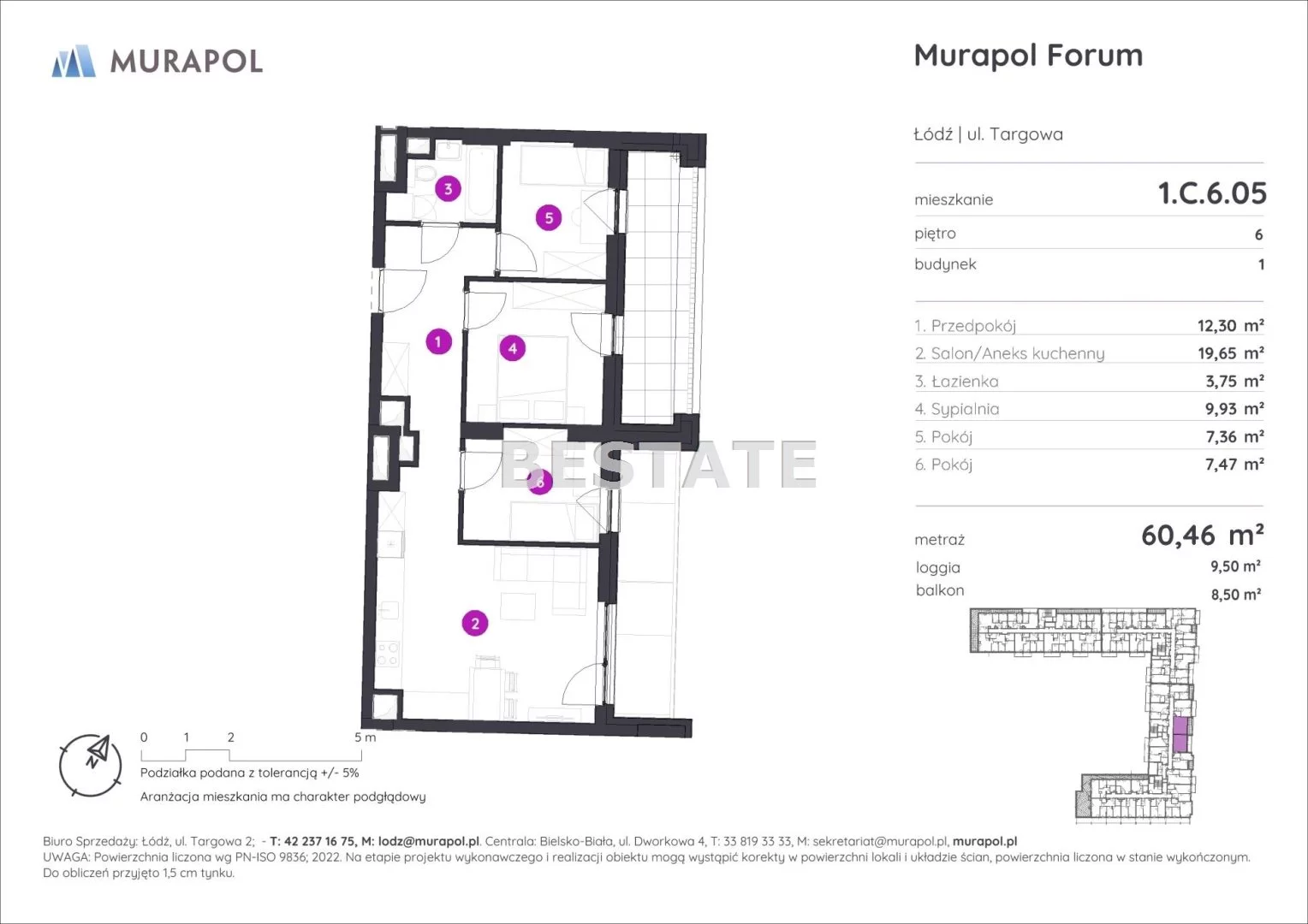 4 pokoje, mieszkanie 60,46 m², piętro 6, oferta nr , BESP-MS-14698-5, Łódź, Widzew, Widzew