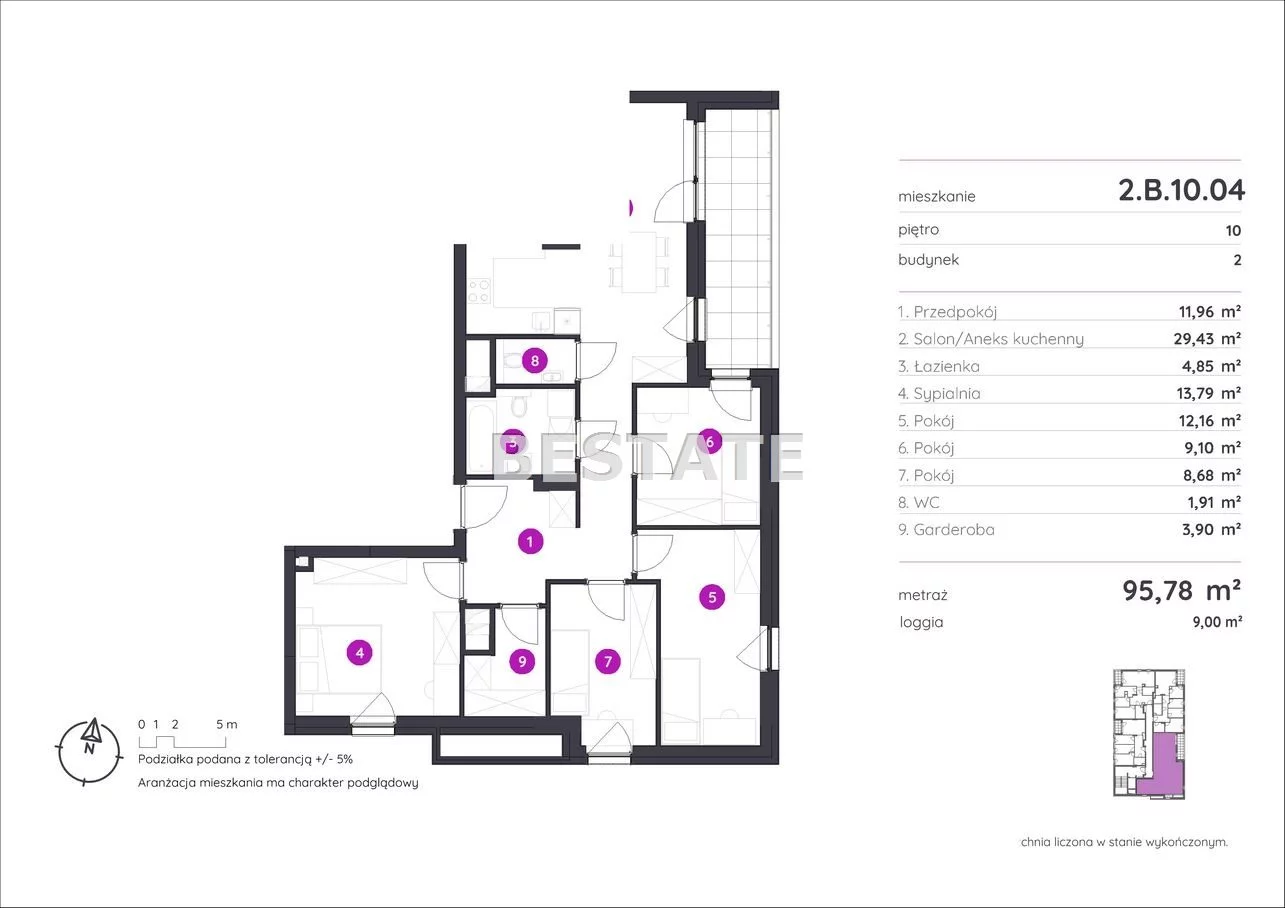 5 pokoi, mieszkanie 95,78 m², piętro 10, oferta nr , BESP-MS-14697-5, Łódź, Widzew, Widzew