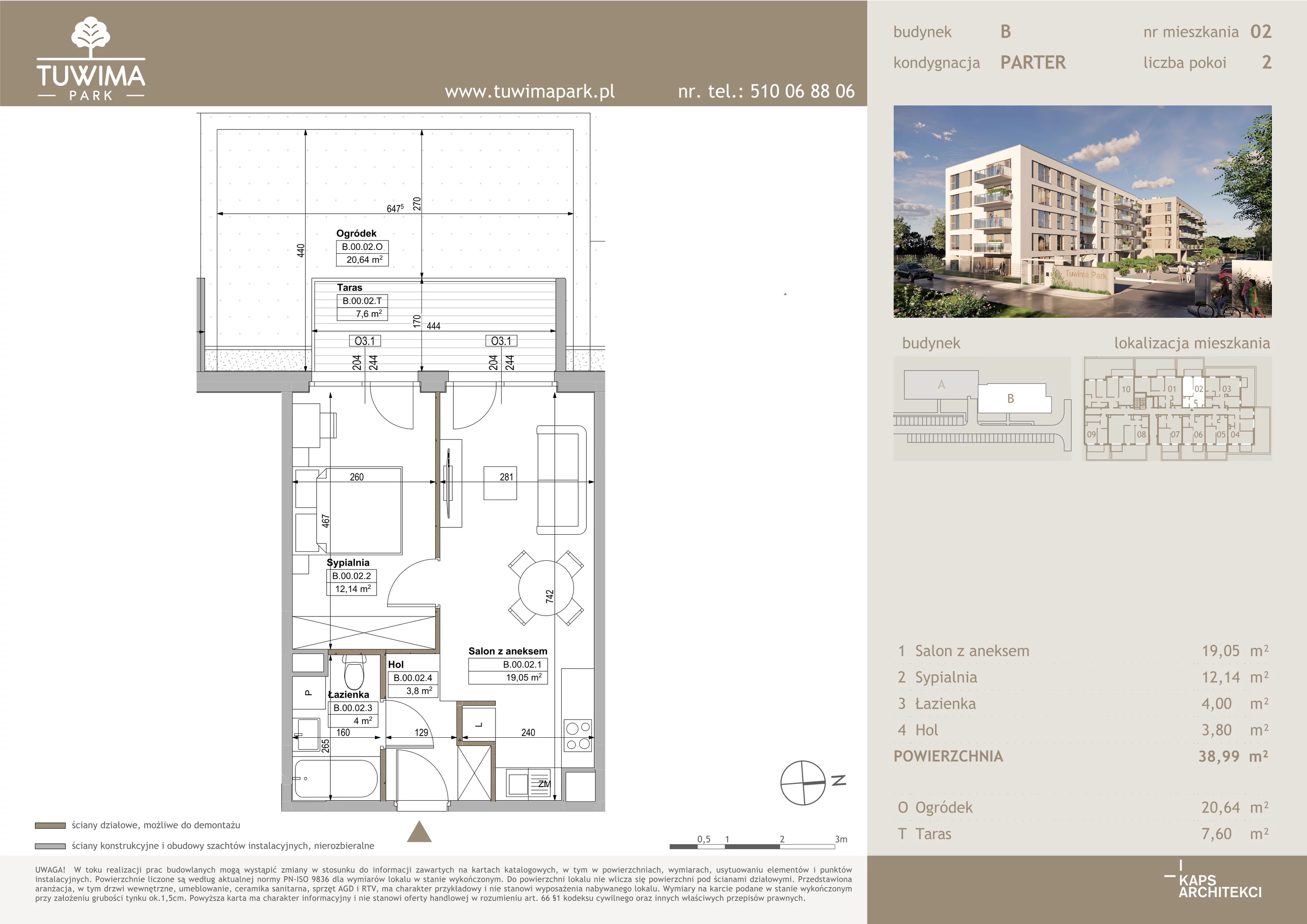 2 pokoje, mieszkanie 38,99 m², parter, oferta nr B2, Tuwima Park, Grójec, ul. Poetów 2