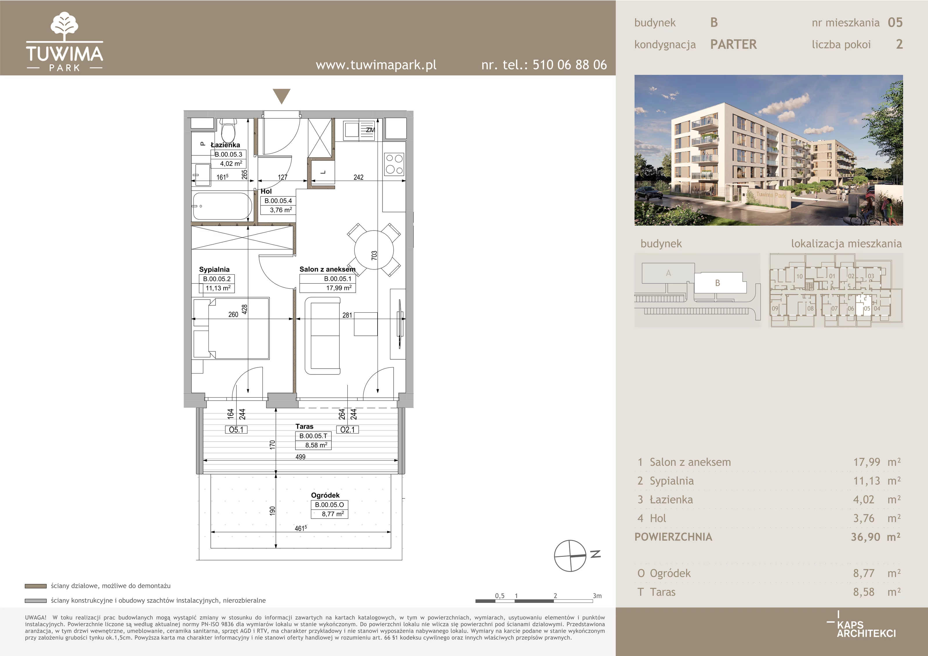 2 pokoje, mieszkanie 36,90 m², parter, oferta nr B5, Tuwima Park, Grójec, ul. Poetów 2