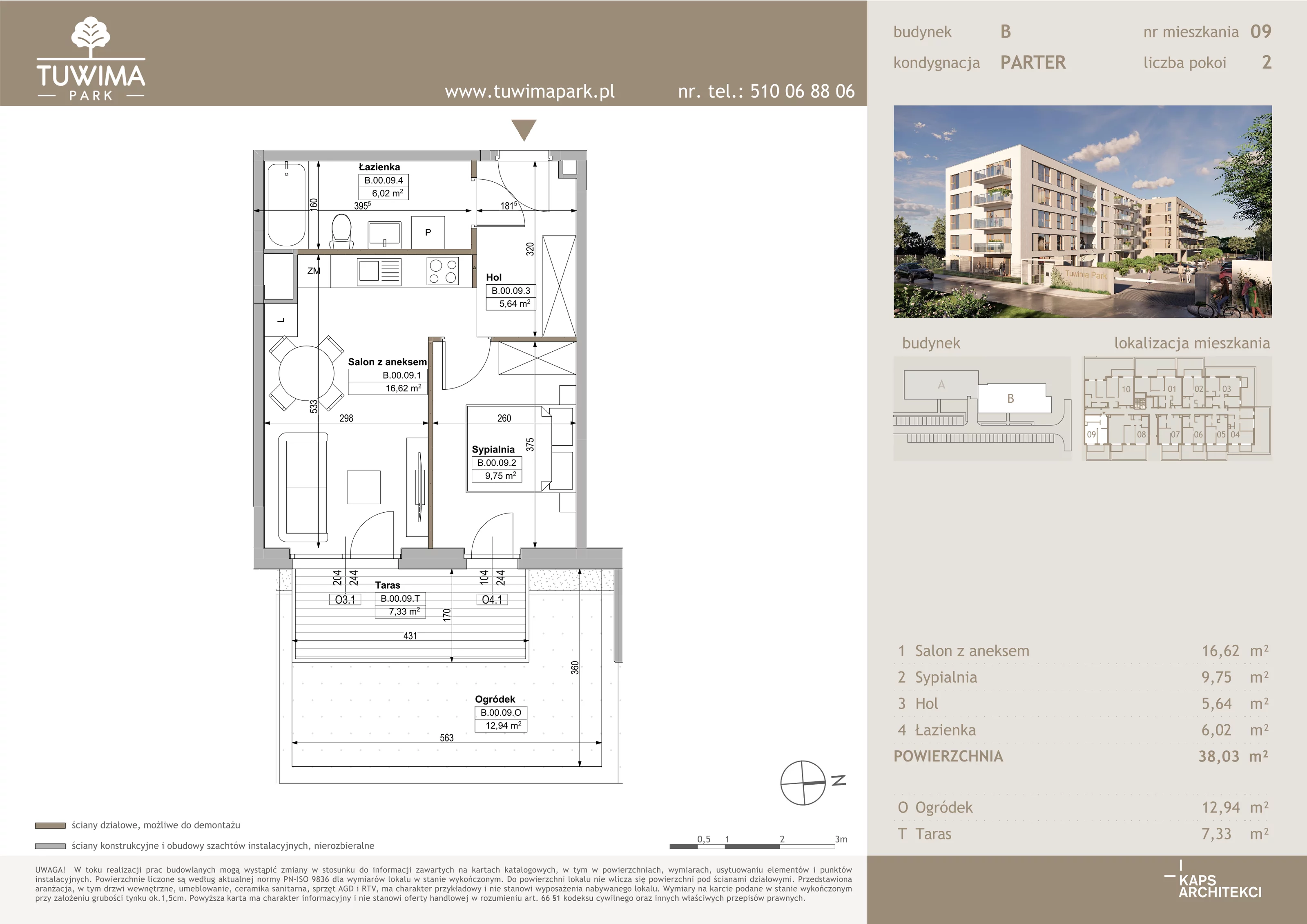 2 pokoje, mieszkanie 38,03 m², parter, oferta nr B9, Tuwima Park, Grójec, ul. Poetów 2