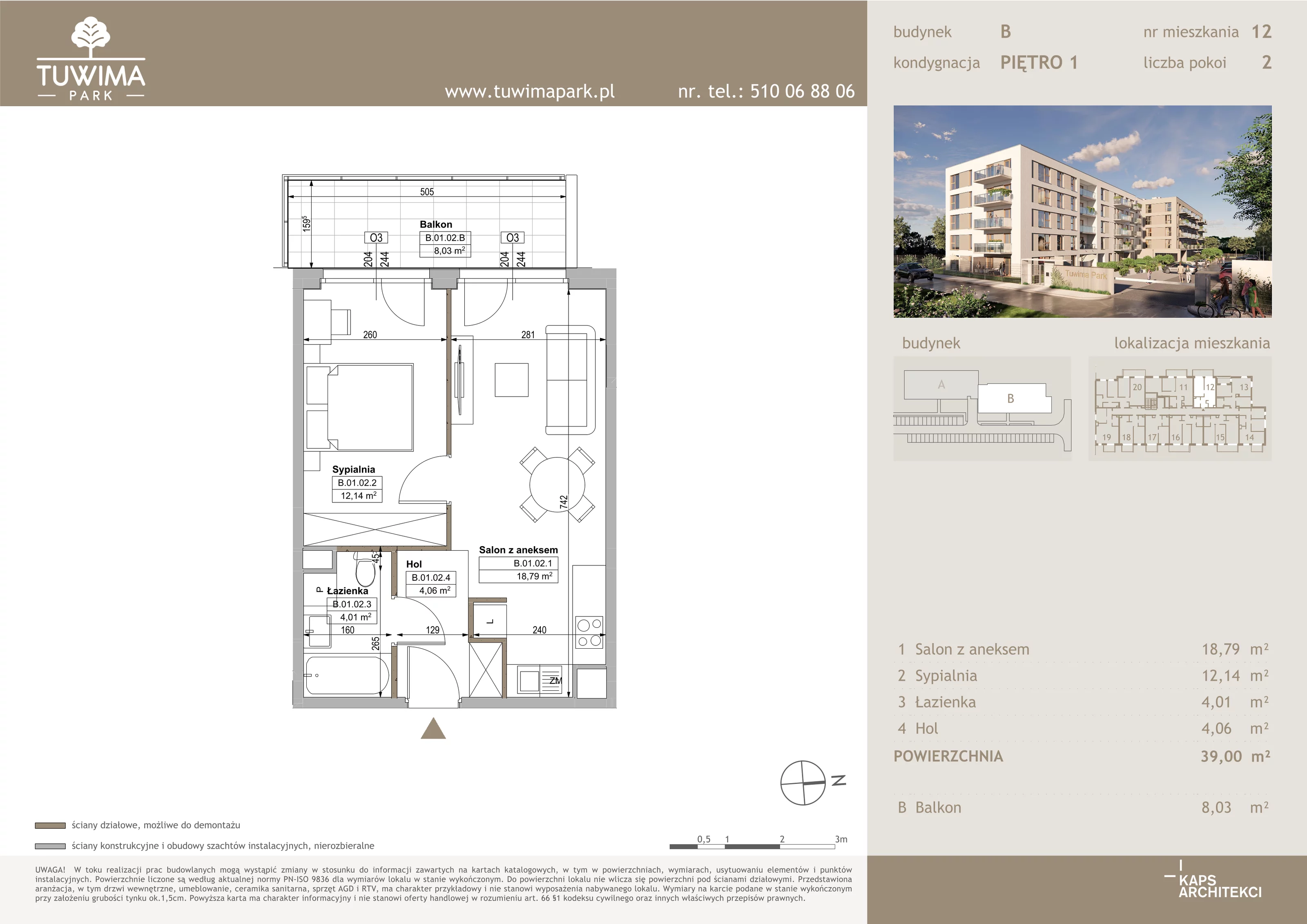 2 pokoje, mieszkanie 39,00 m², piętro 1, oferta nr B12, Tuwima Park, Grójec, ul. Poetów 2