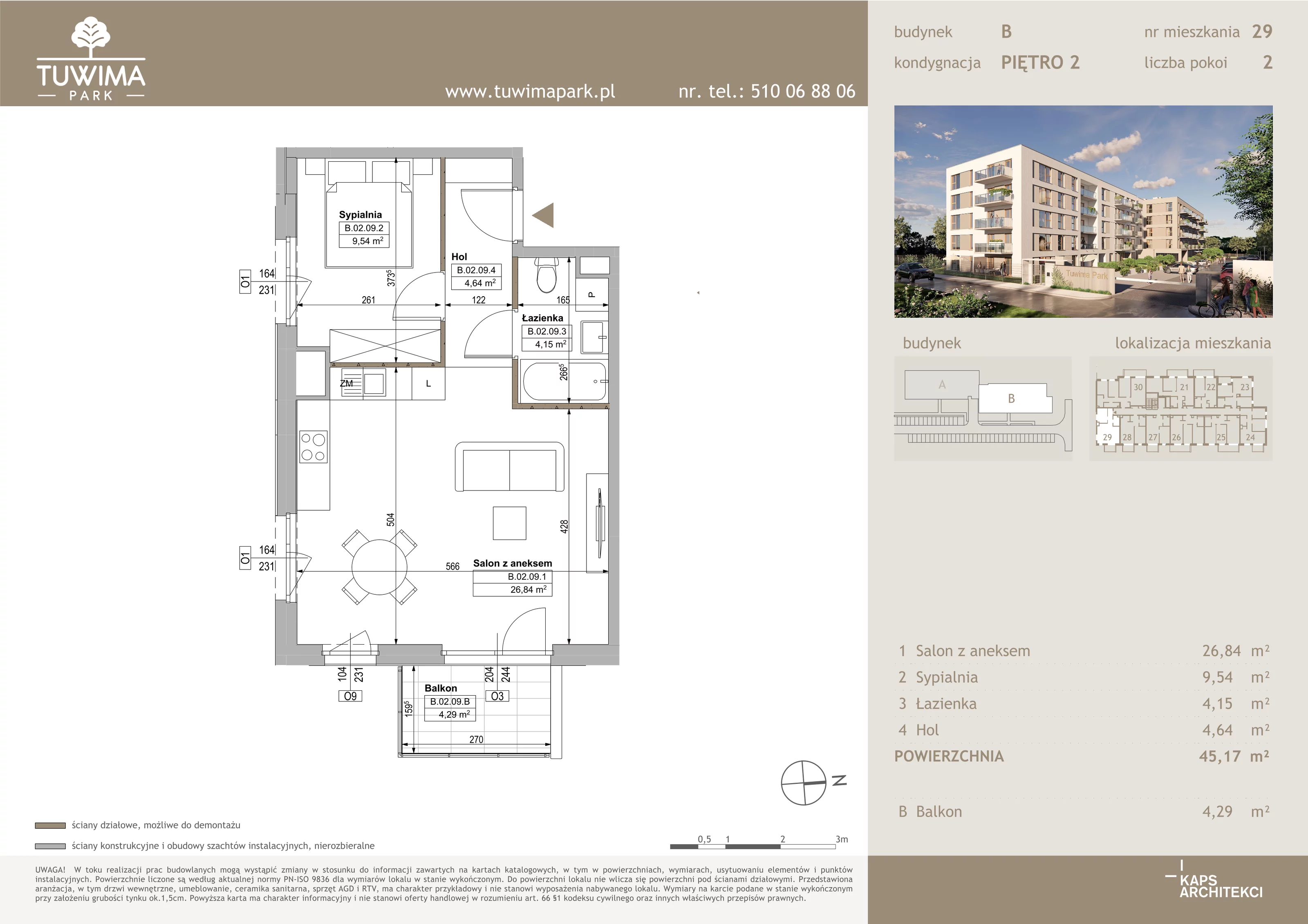 2 pokoje, mieszkanie 45,17 m², piętro 2, oferta nr B29, Tuwima Park, Grójec, ul. Poetów 2