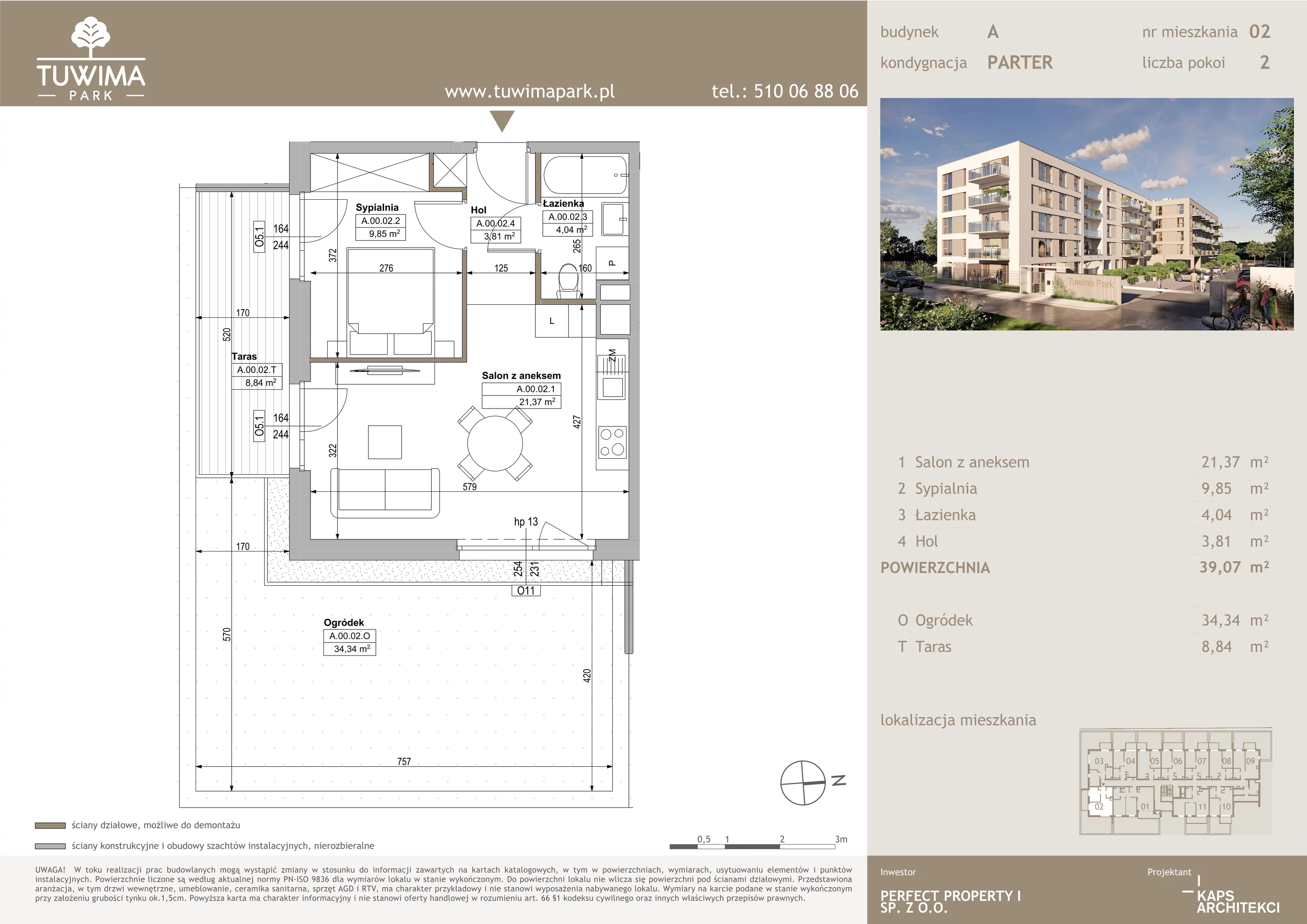 2 pokoje, mieszkanie 39,07 m², parter, oferta nr 2, Tuwima Park, Grójec, ul. Poetów 2